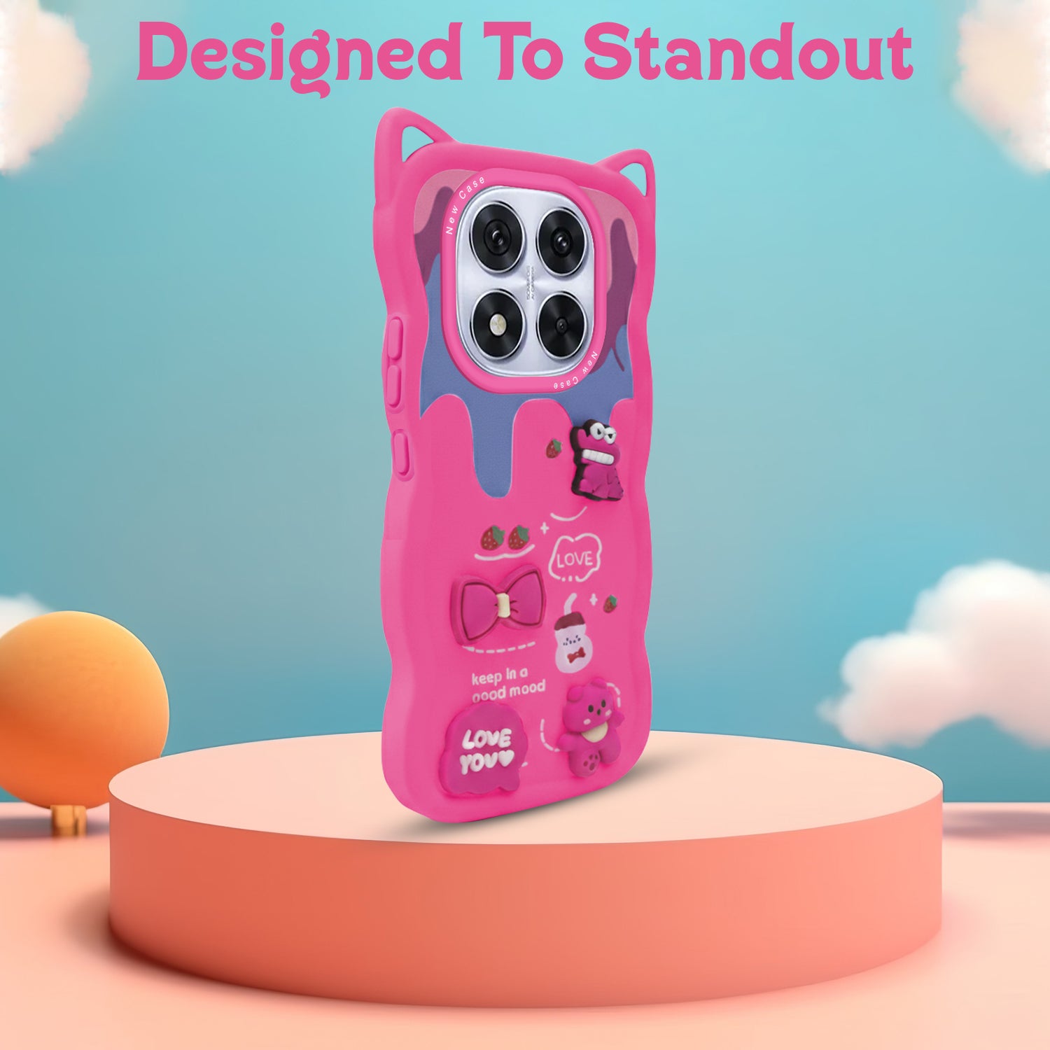 For Redmi Note 14 Pro Back Case Cover Strap (3D embossed Figures | Strap Holder | 360* Soft Cushion with Camera Bump)