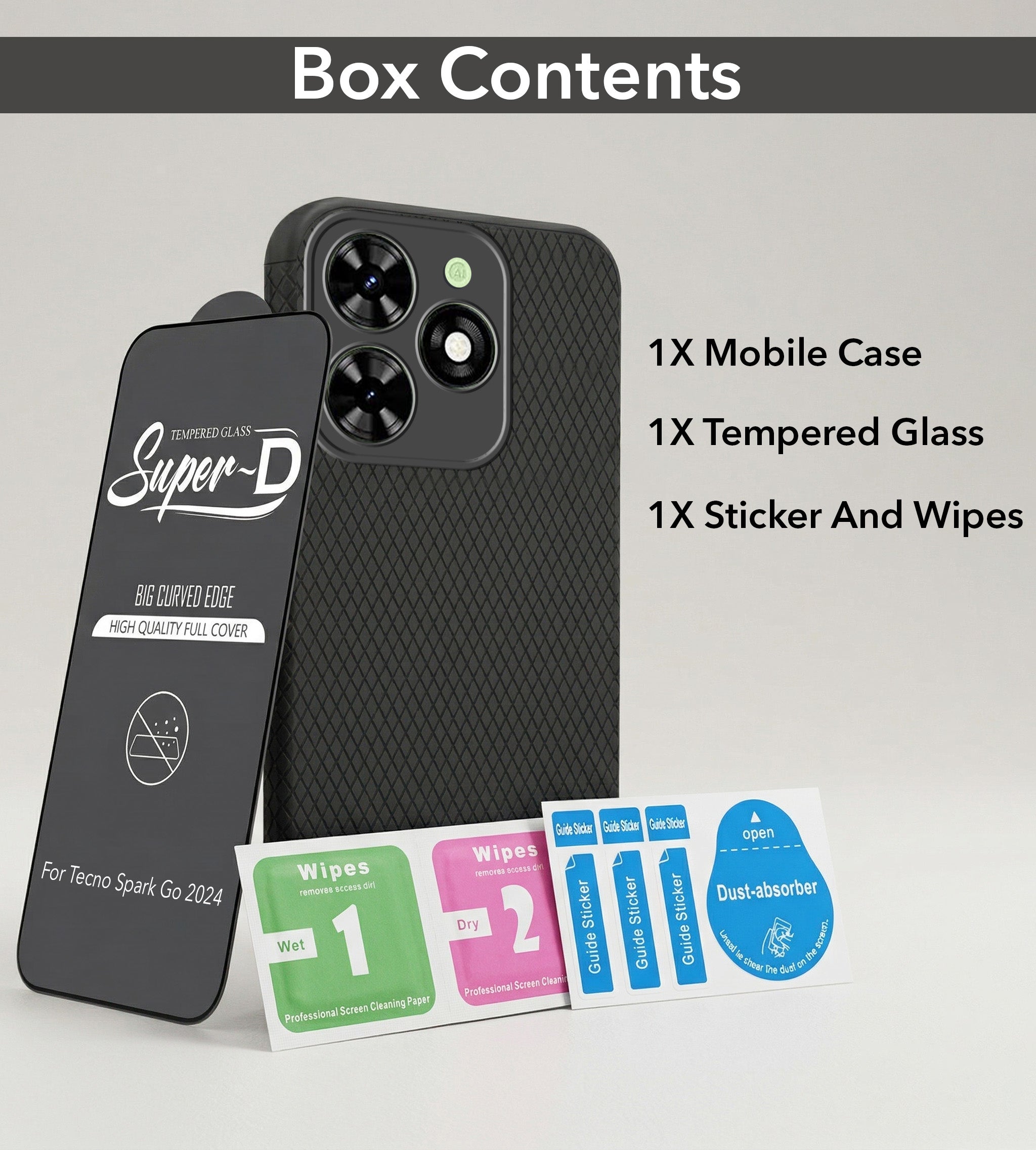 For Tecno Spark Go 2024 Combo with Back Cover and 9H Tempered Glass (Liquid Silicone | Camera Protection | Oleophobic Coating Screen Glass)