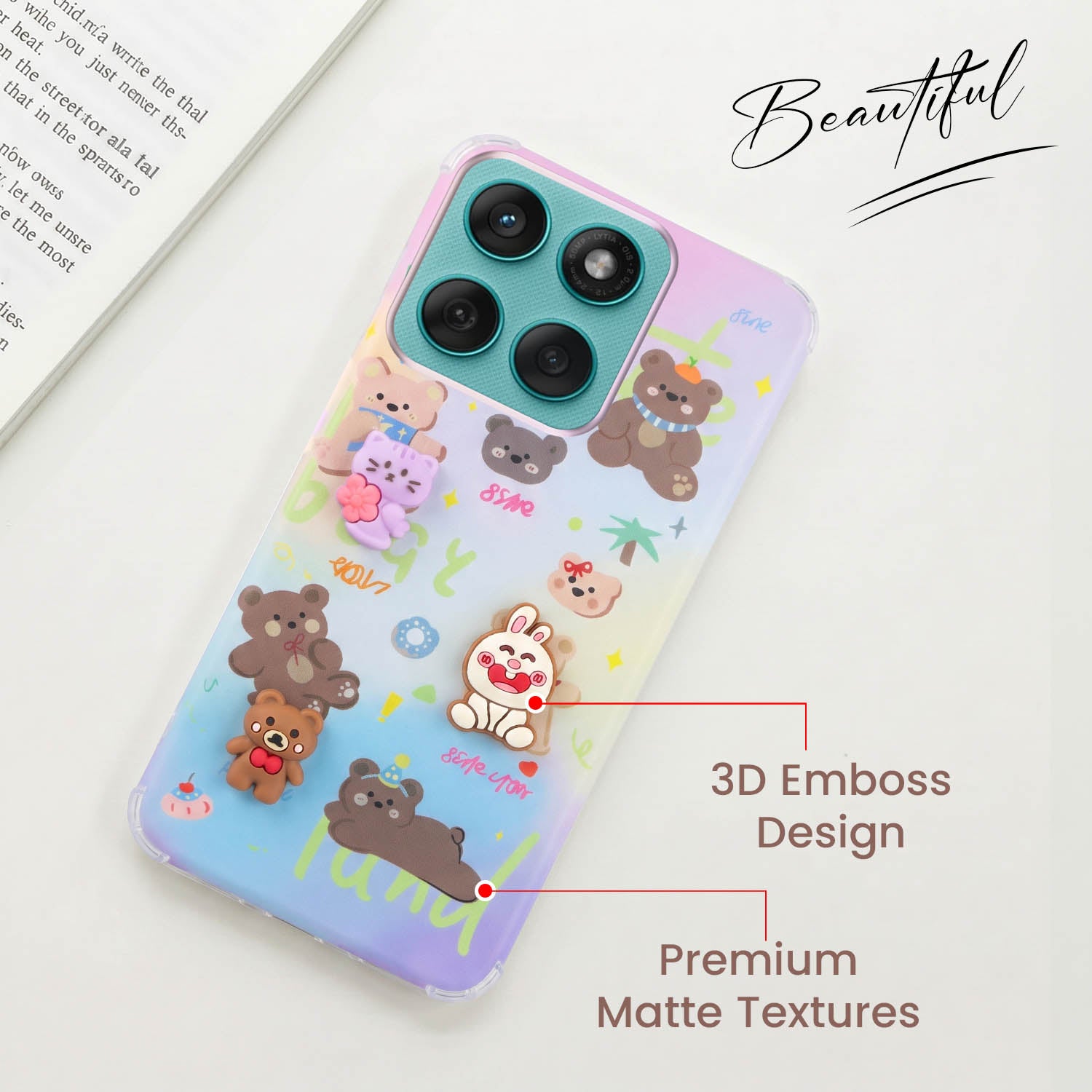 For Motorola Moto Edge 60 Fusion Back Cover Case (3D Cute Cartoons | Hard Back Side Soft | Matte Premium Finish | HD Printing)