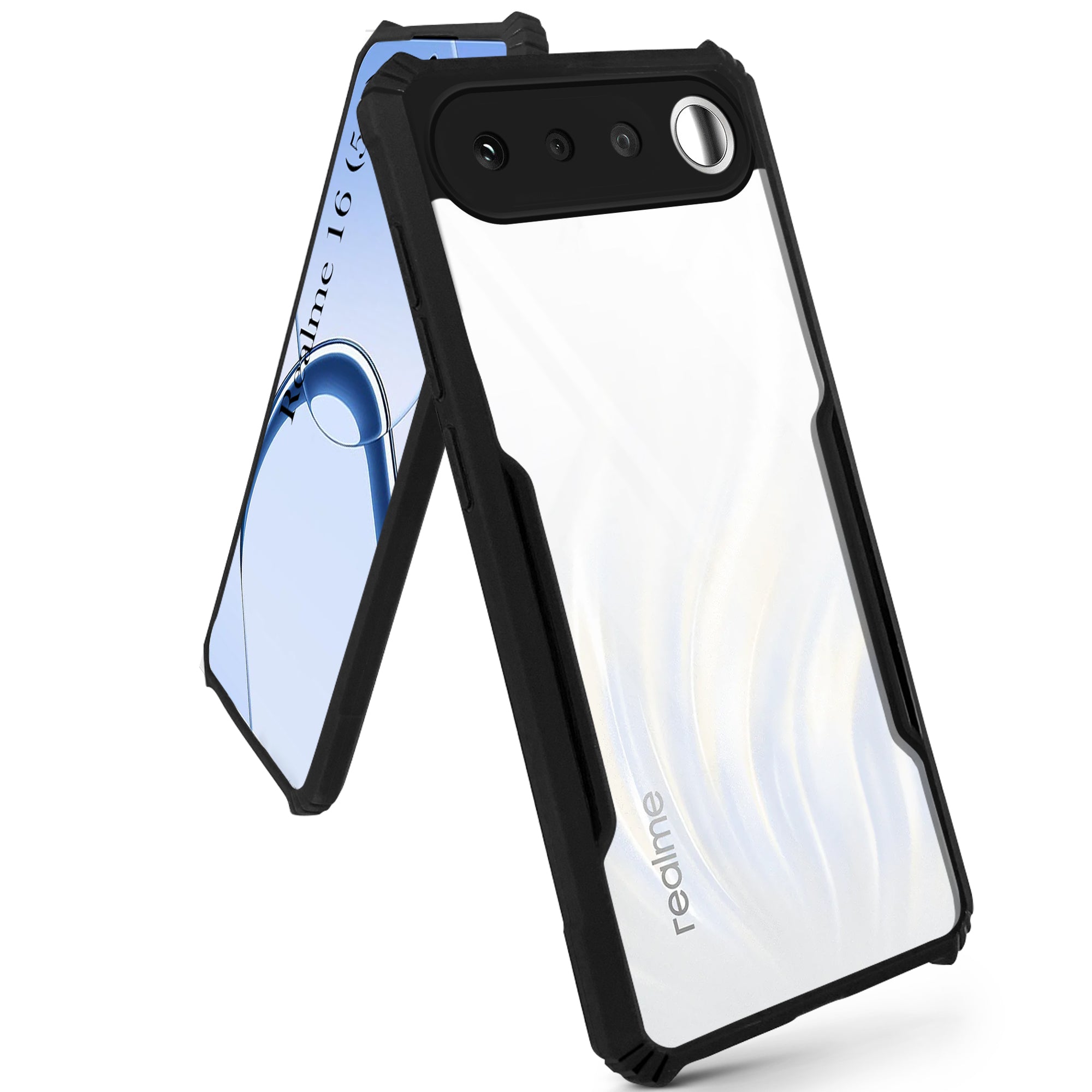 For Realme 16 Back Cover Case Hybrid (Shockproof with Polycarbonate Clear Panel | Professional Black)