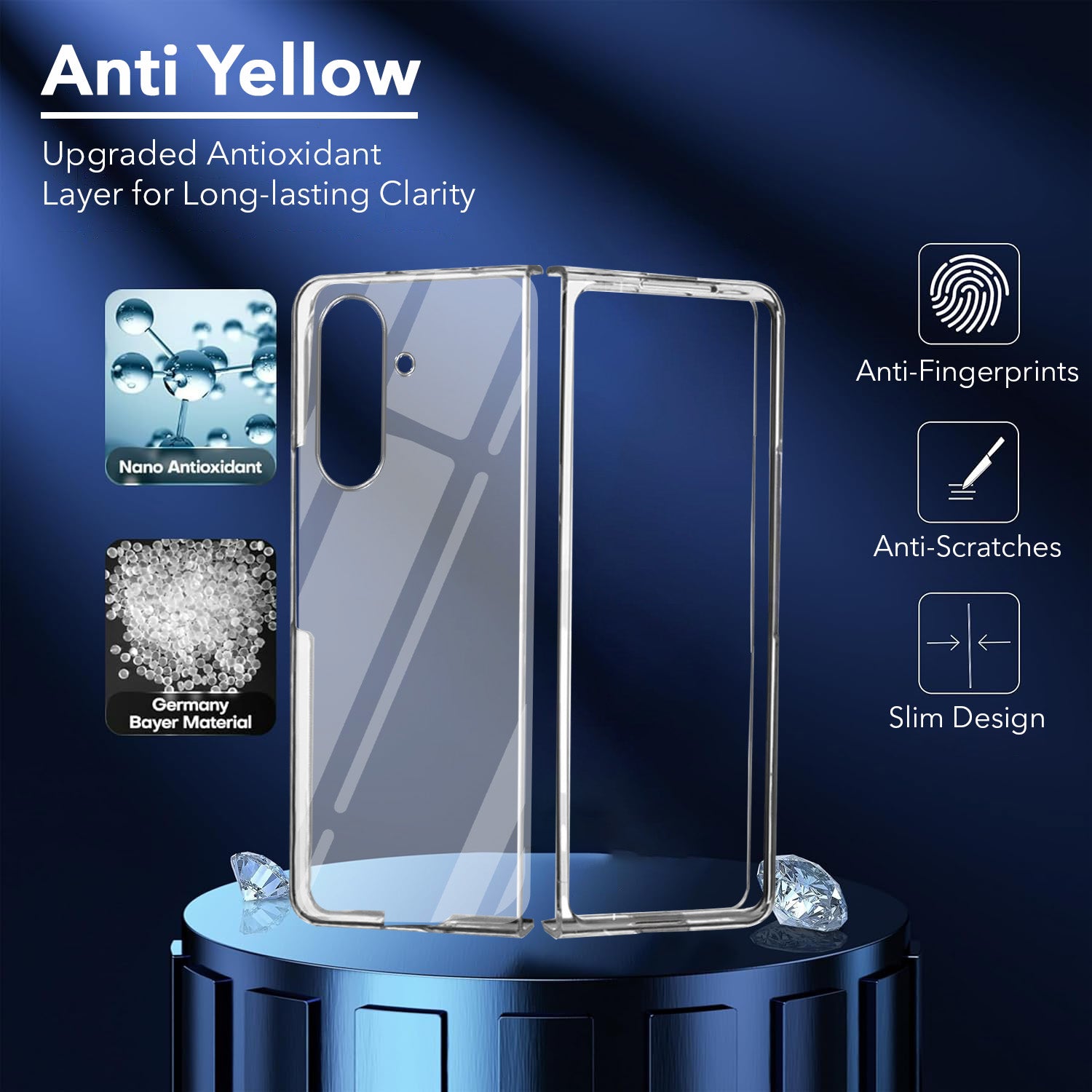 For Samsung Galaxy Z Fold 8 Ultra Back Cover Case Lifetime Anti-Yellow Clear (Sleek Hard Crystal | Shockproof and Camera Protection)