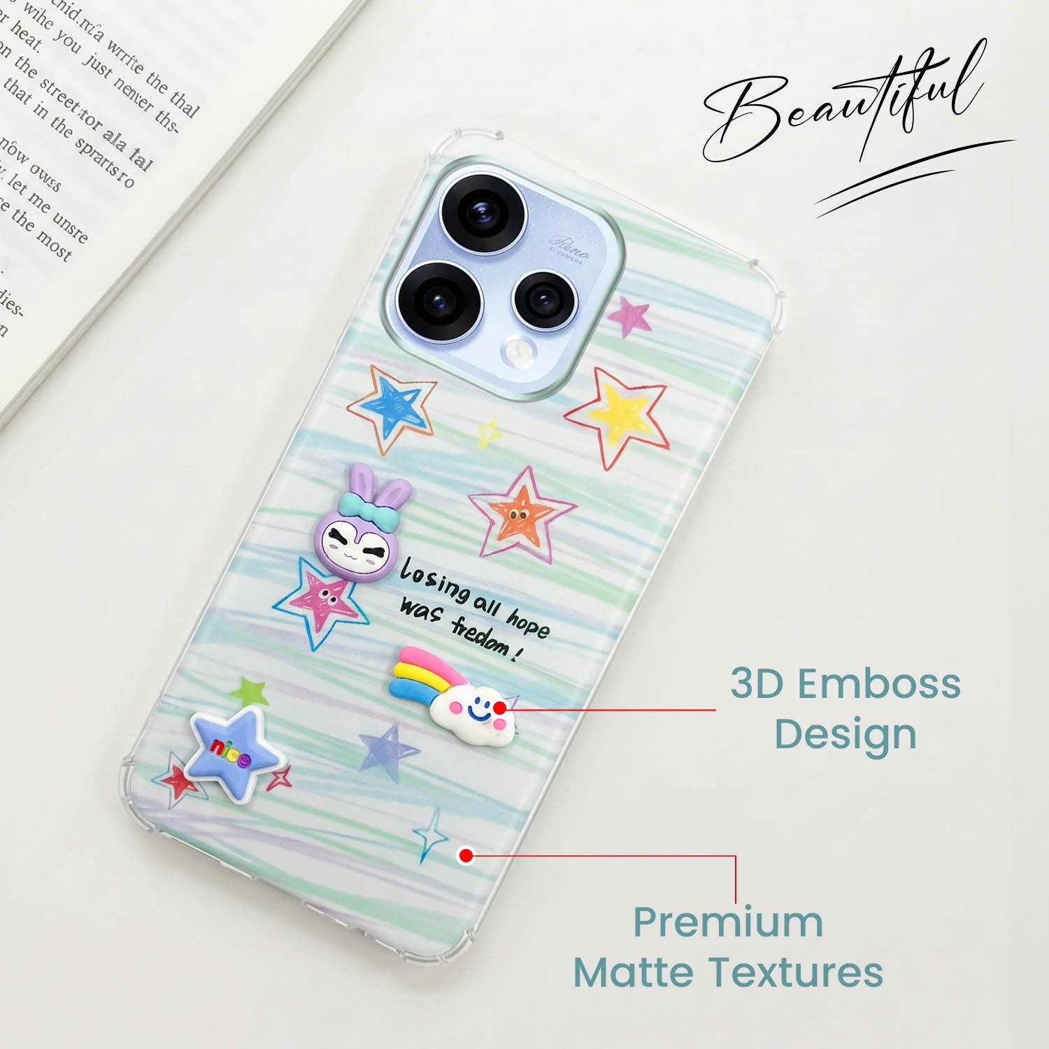 For Oppo Reno15 5G | Oppo Reno 15 5G Back Cover Case (3D Cute Cartoons | Hard Back Side Soft | Matte Premium Finish | HD Printing)