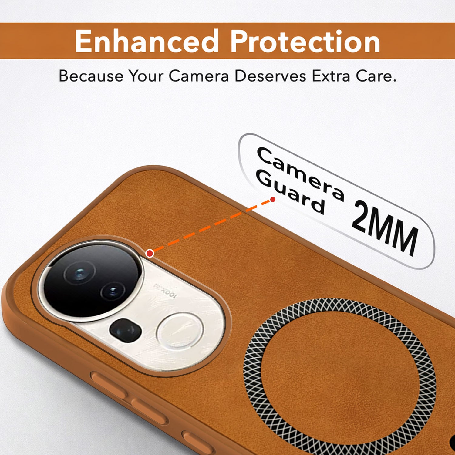 For Vivo T4 Ultra Back Cover Case Leather Finish (MagSafe Compatible Wireless Charging | Soft Touch | Camera Bump Protection)