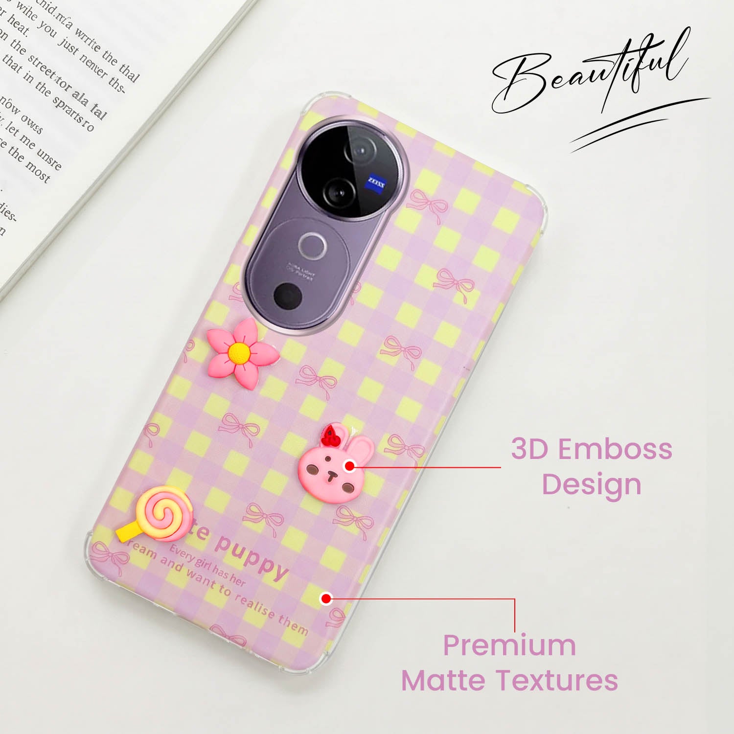 For Vivo V40 | Vivo V40 Pro 5G Back Cover Case (3D Cute Cartoons | Hard Back Side Soft | Matte Premium Finish | HD Printing)