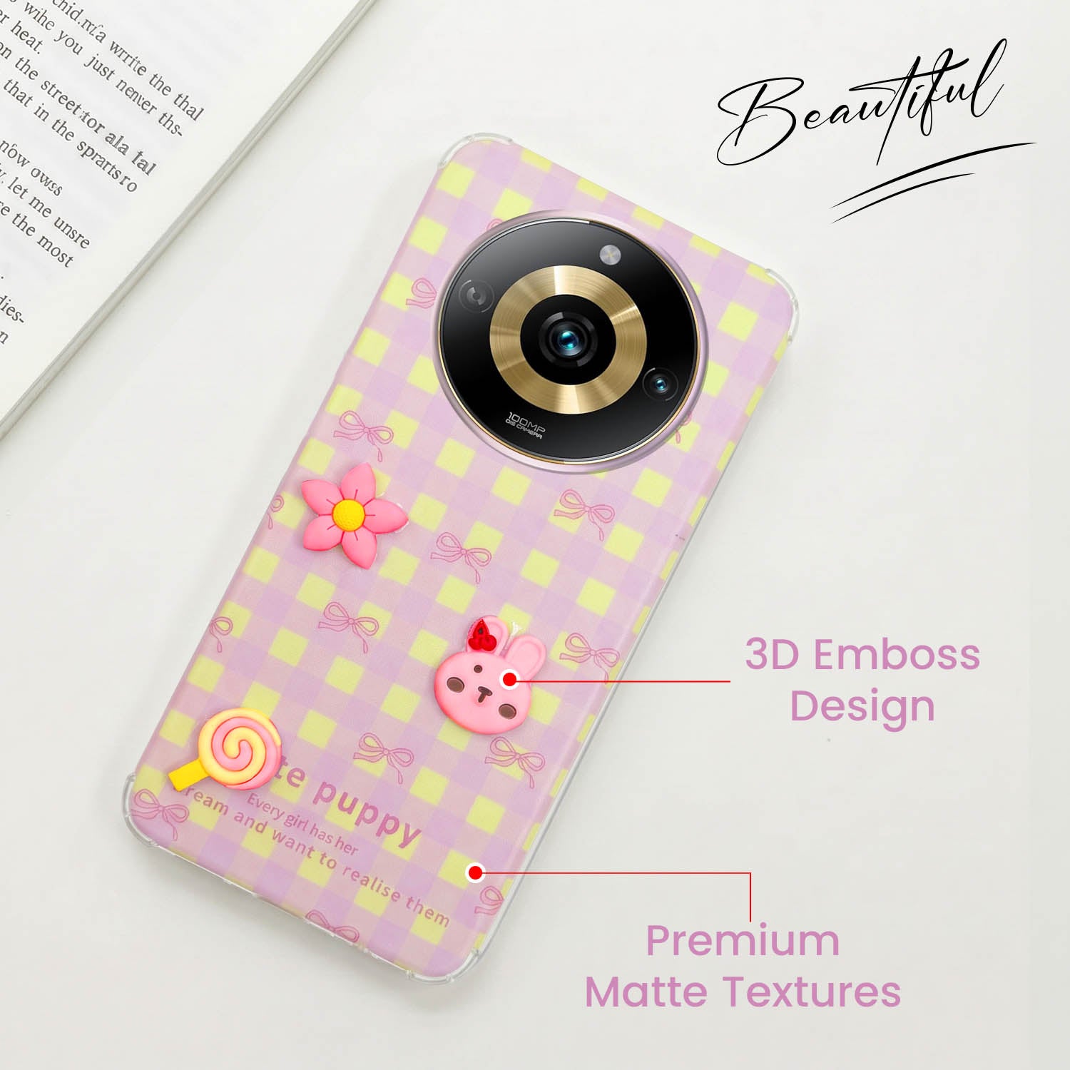 For Realme Narzo 60 Pro Back Cover Case (3D Cute Cartoons | Hard Back Side Soft | Matte Premium Finish | HD Printing)