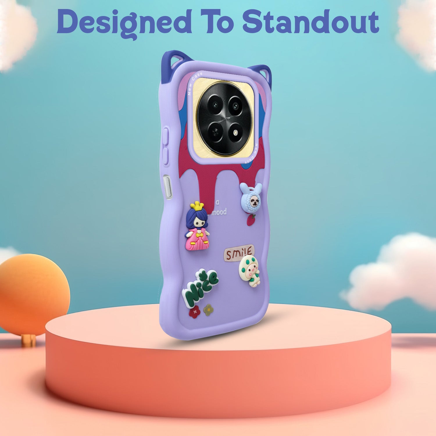 For Realme Narzo N65 5G Back Case Cover Strap (3D Embossed Figures | Strap Holder | 360* Soft Cushion with Camera Bump)