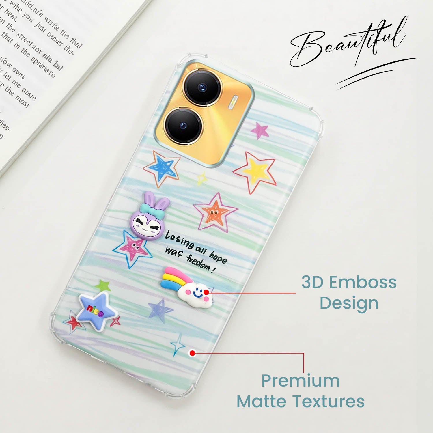 For Vivo Y56 5G Back Cover Case (3D Cute Cartoons | Hard Back Side Soft | Matte Premium Finish | HD Printing)