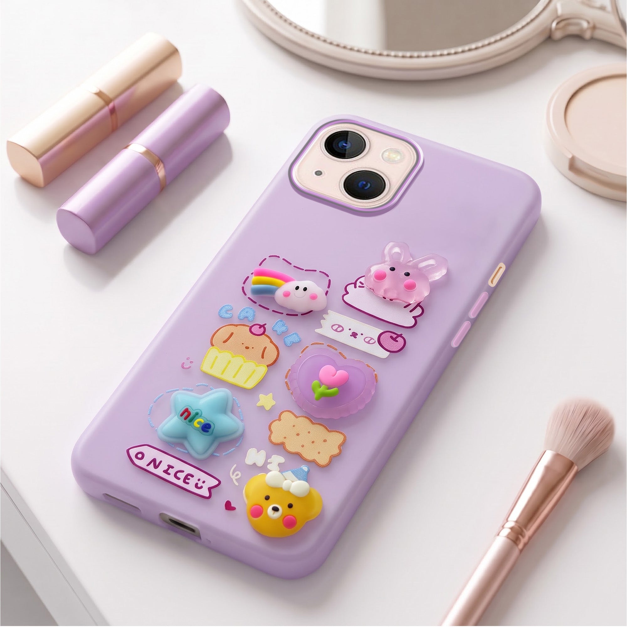 For Apple iPhone 13 Back Cover Case (Cute 3D cartoon charms design | Slim Aesthetic Case for Girls | Camera Protection | Hard Unbreakable)