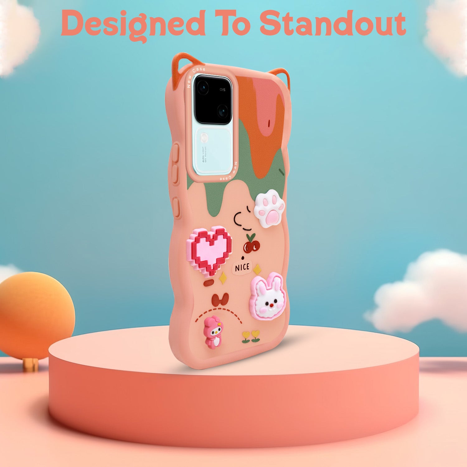 For Vivo V30 | Vivo V30 Pro 5G Back Case Cover Strap(3D embossed Figures | Strap Holder | 360* Soft Cushion with Camera Bump)