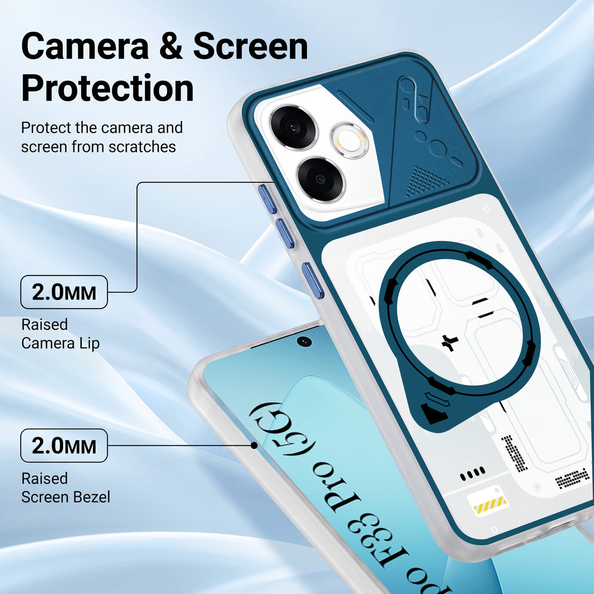 For Oppo F33 Pro 5G Metallic Back Cover Case (Metallic Camera Protection & Buttons | Translucent Milky Shade | Hard Polycarbonate)
