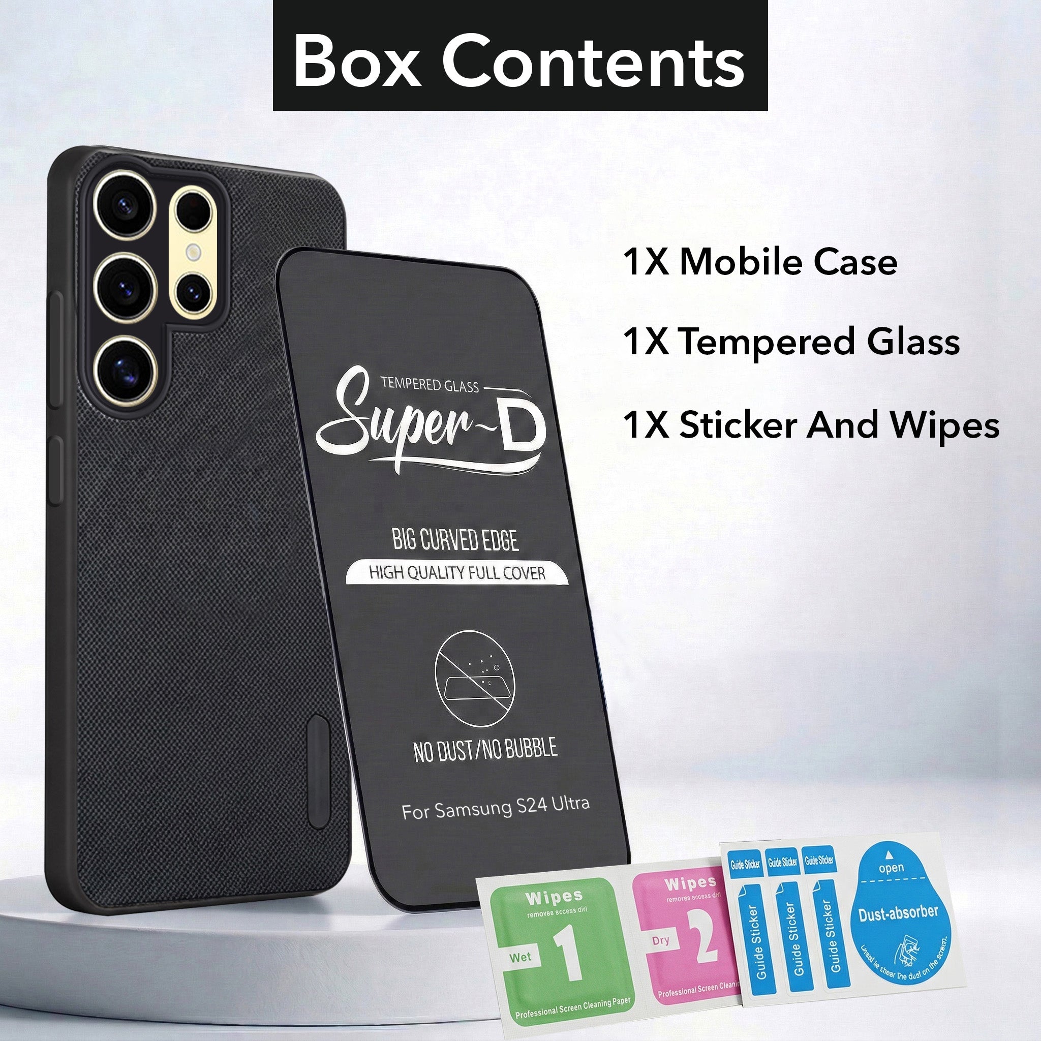 For Samsung Galaxy S24 Ultra Combo (Textured Grip Design | Micro-Fiber Cloth Inside | Oleophobic Coating Screen Glass)