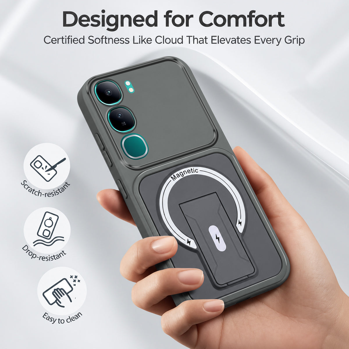 For Vivo Y300 Back Case Cover Metallic (Hybrid Armor Kickstand | MagSafe Compatible | Camera Protection Shockproof)
