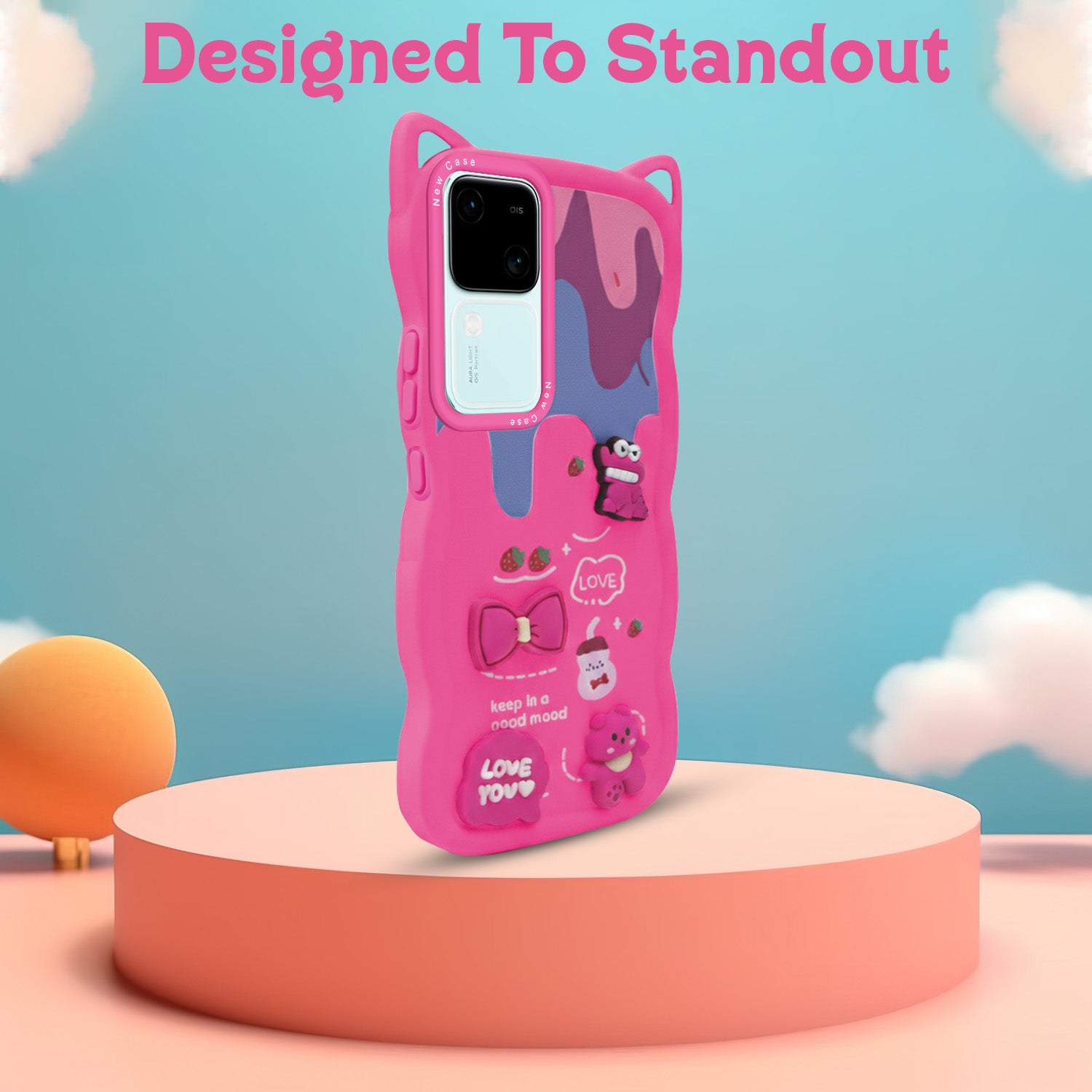 For Vivo V30 | Vivo V30 Pro 5G Back Case Cover Strap(3D embossed Figures | Strap Holder | 360* Soft Cushion with Camera Bump)