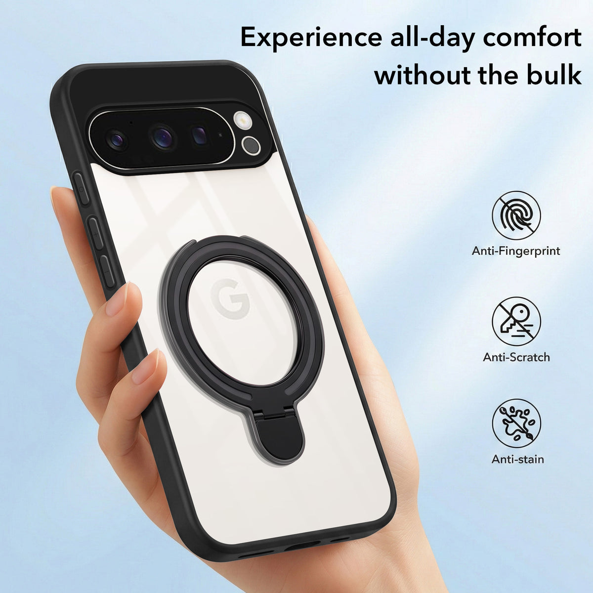 For Google Pixel 9 Pro Back Cover Case (Kick Stand Ring Holder | Life time Anti Yellow | Camera Protection)