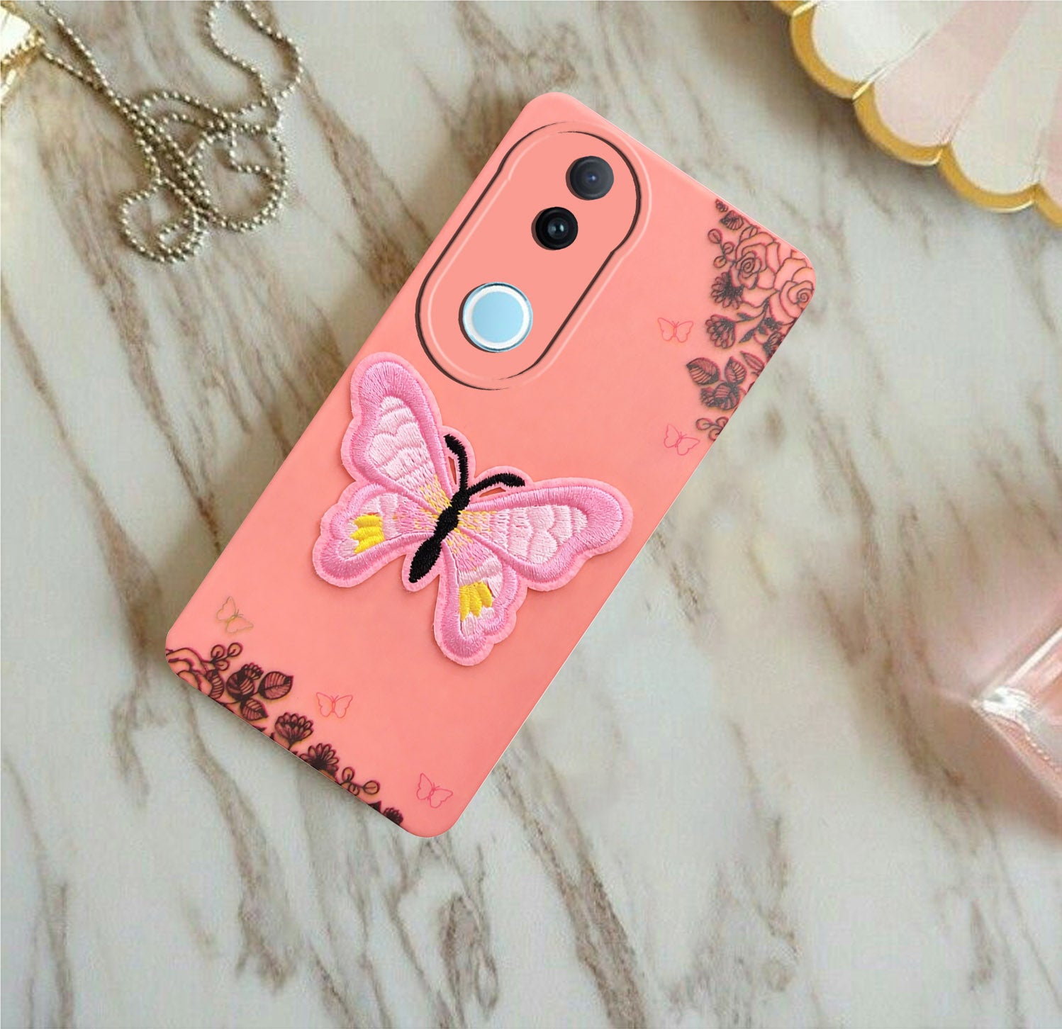 For Vivo iQOO Z10R Back Cover Case (Soft Butterfly Embroidery | Women Teen Girls | Camera Protection| Matte Silicone)