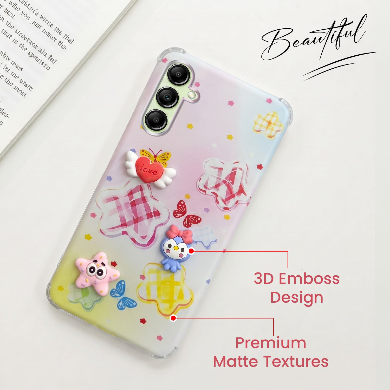 For Samsung Galaxy A14 4G | 5G Back Cover Case (3D Cute Cartoons | Hard Back Side Soft | Matte Premium Finish | HD Printing)