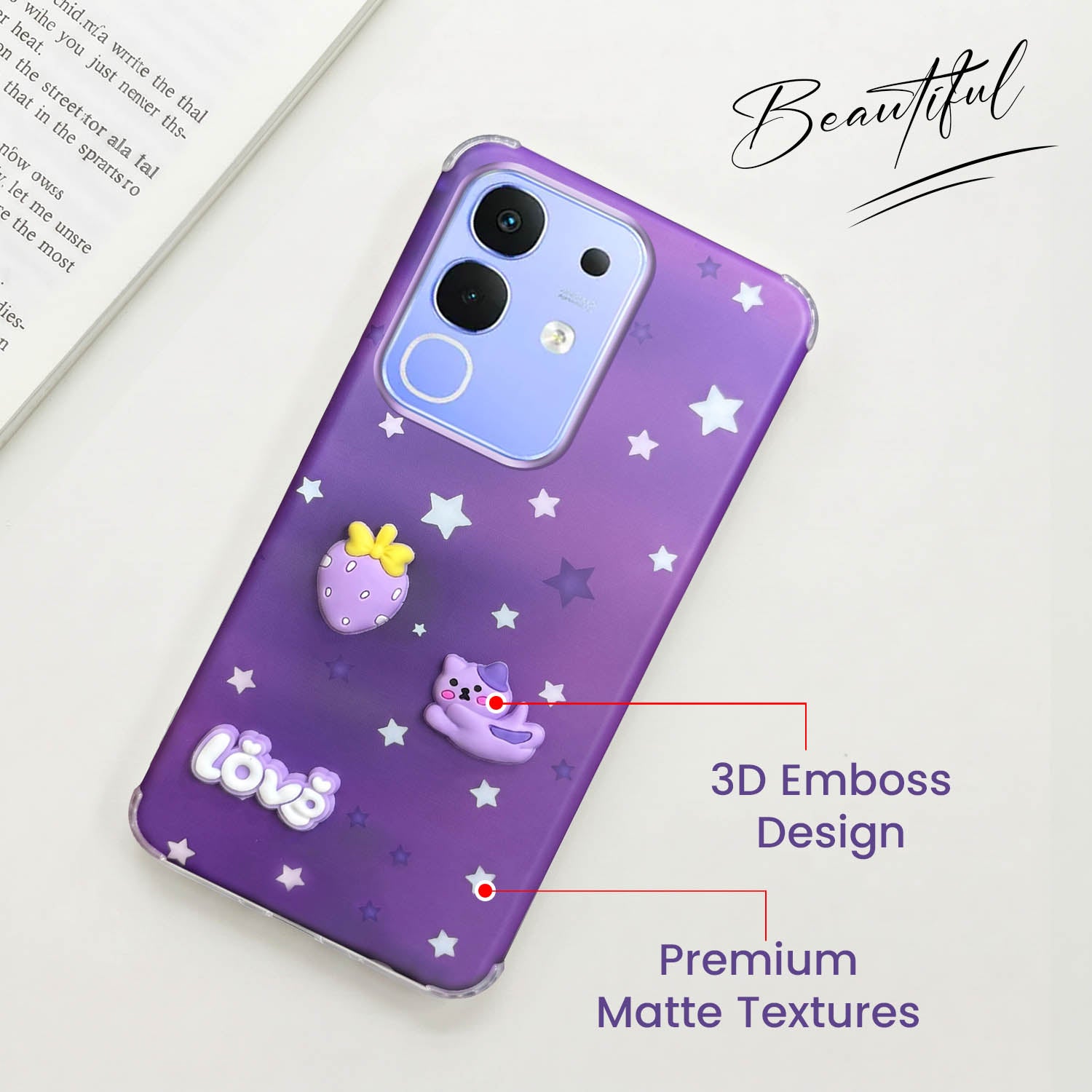 For Vivo iQOO Z10x Back Cover Case (3D Cute Cartoons | Hard Back Side Soft | Matte Premium Finish | HD Printing)