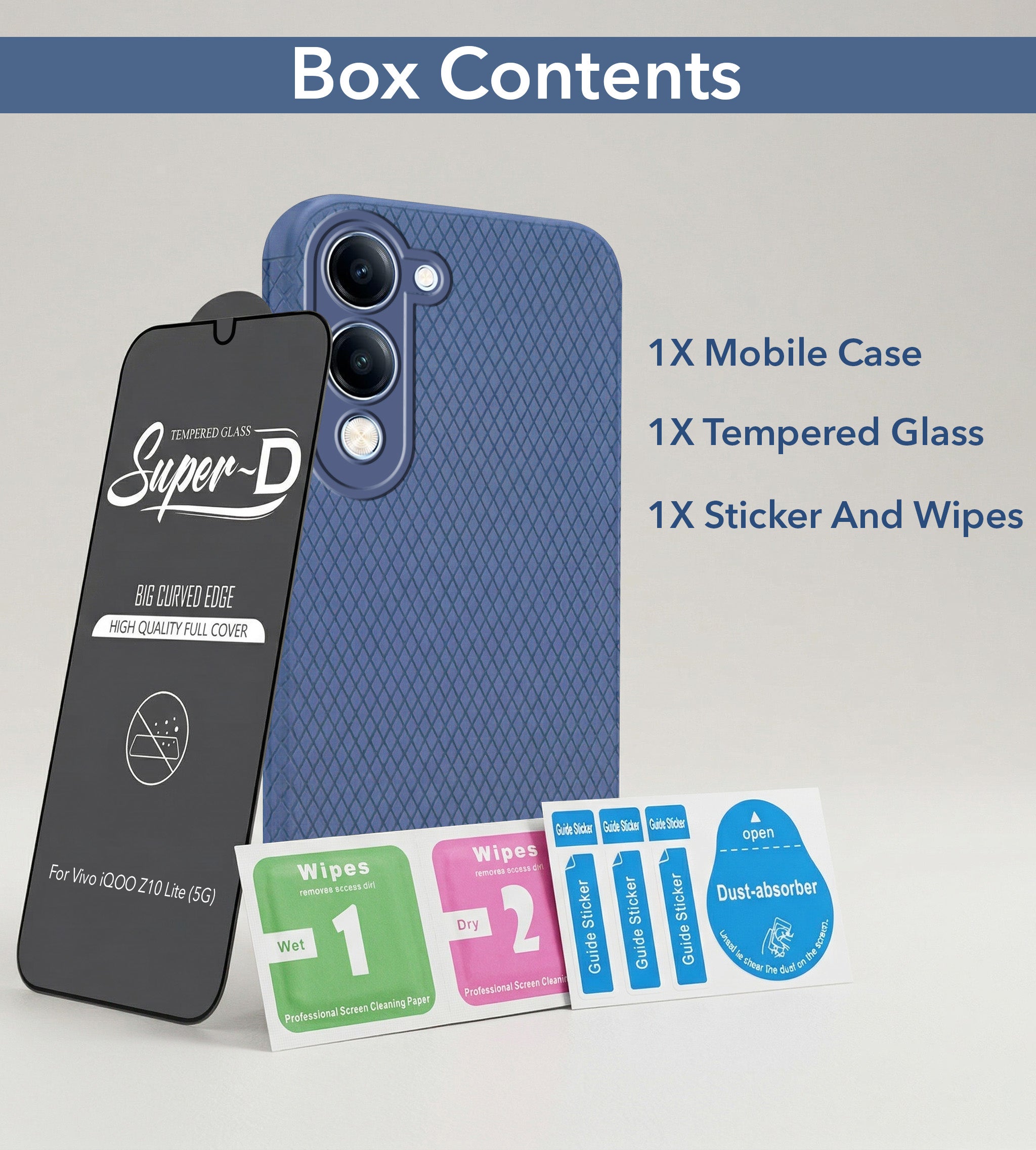 For Vivo iQOO Z10 Lite Combo with Back Cover and 9H Tempered Glass (Liquid Silicone | Camera Protection | Oleophobic Coating Screen Glass)