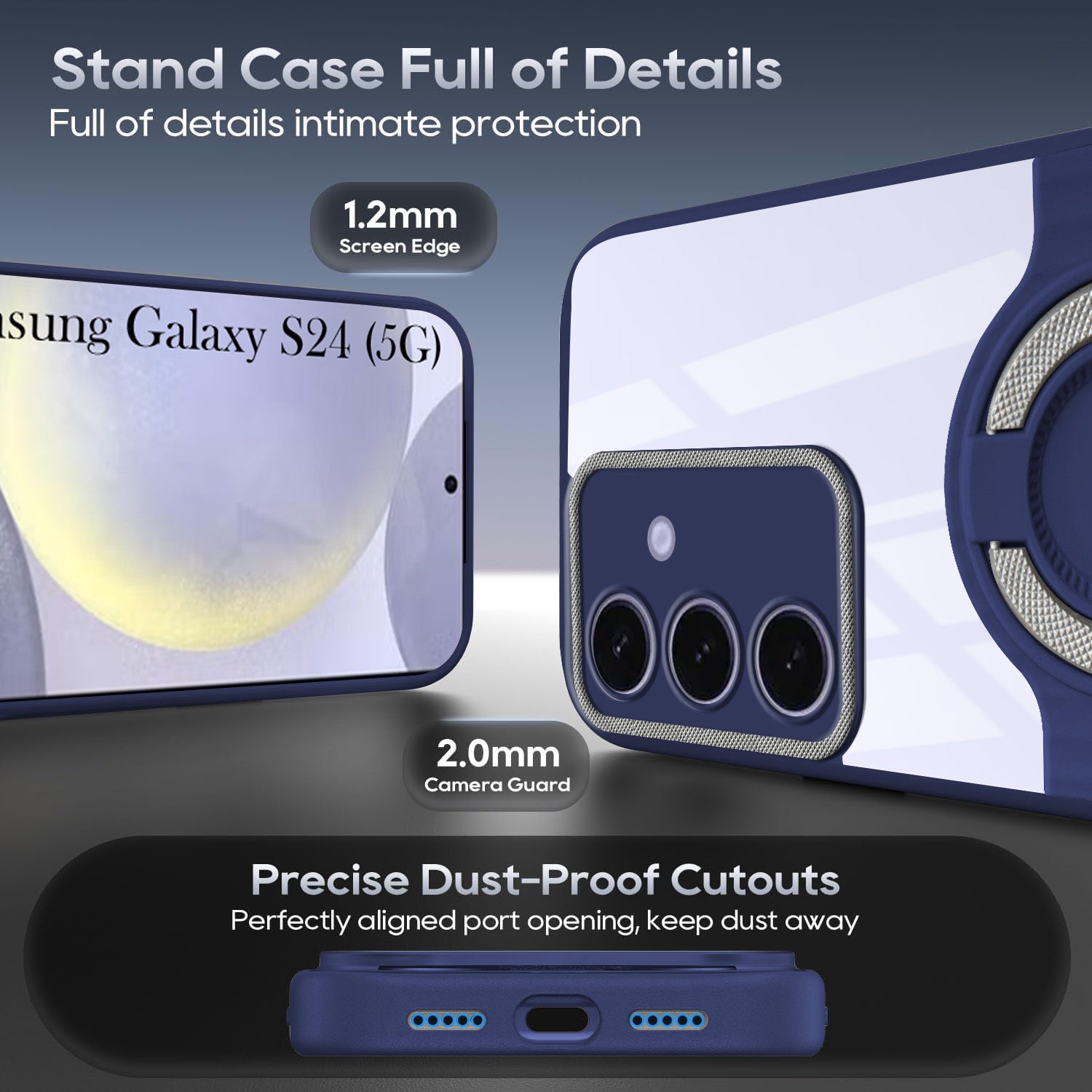 For Samsung Galaxy S24 Back Cover Case with stand (Built-in Ring Holder Kickstand | Lifetime Anti Yellow | Camera Protection)