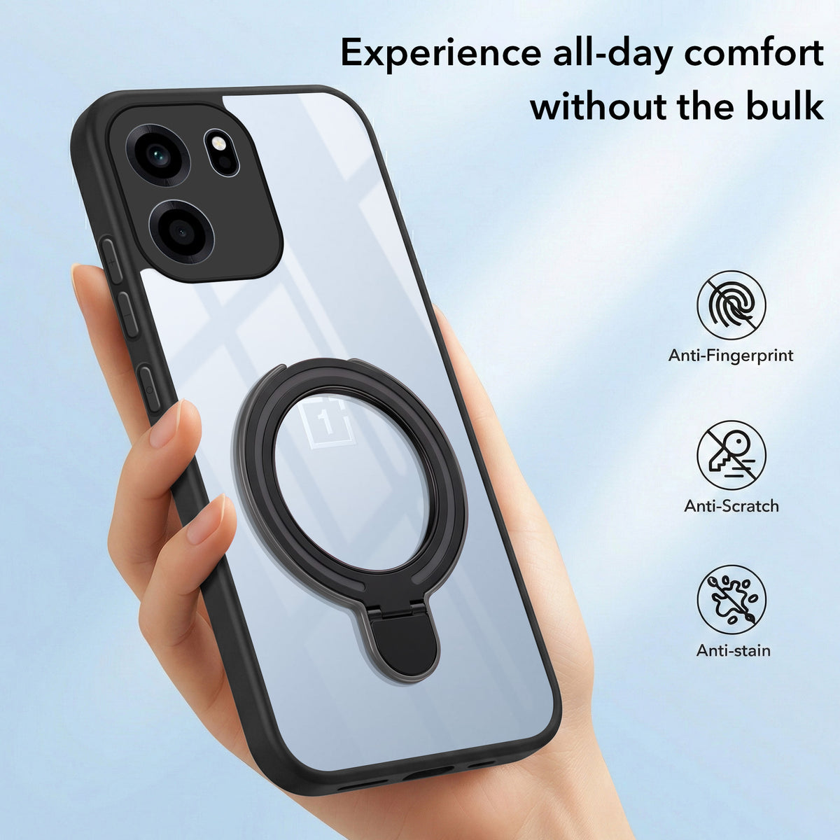 For Oneplus Nord CE 6 Back Cover Case (Kick Stand Ring Holder | Life time Anti Yellow | Camera Protection)