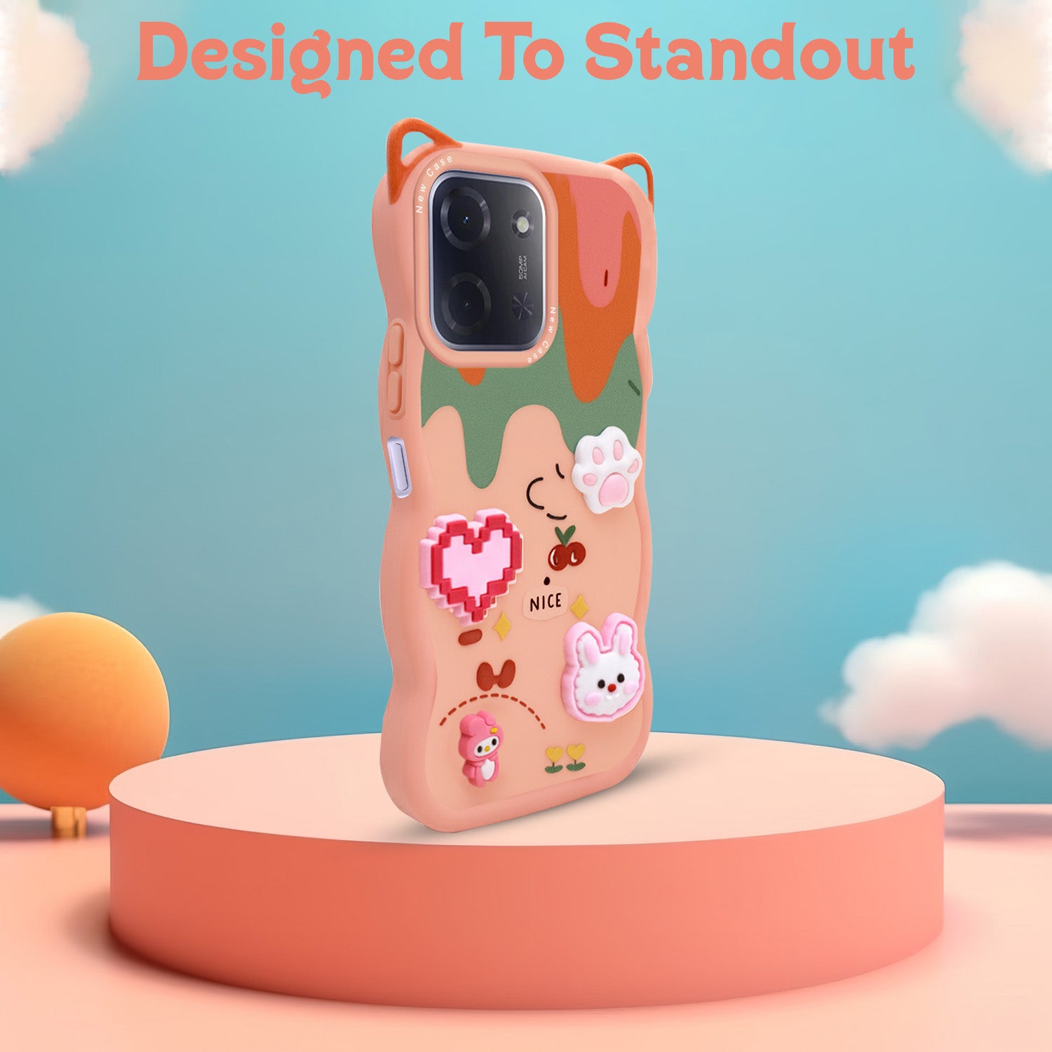 For Poco C85 5G Back Case Cover Strap (3D Embossed Figures | Strap Holder | 360* Soft Cushion with Camera Bump)