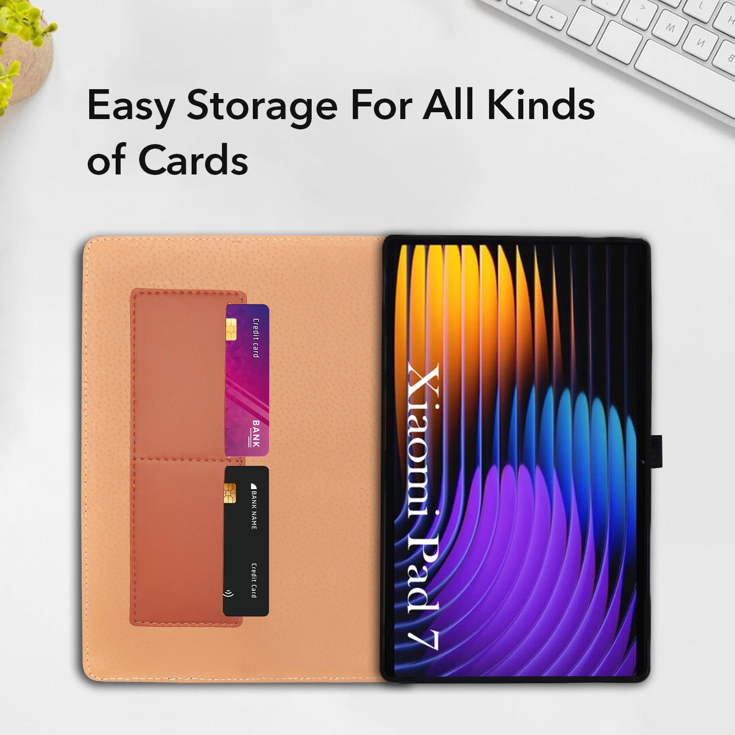 For Xiaomi Pad 7 11.17 Inch Flip Cover Folio Cover (PU Leather | Multi-Angle Smart Stand | Card Storage Slots | Silicone Back Pouch)
