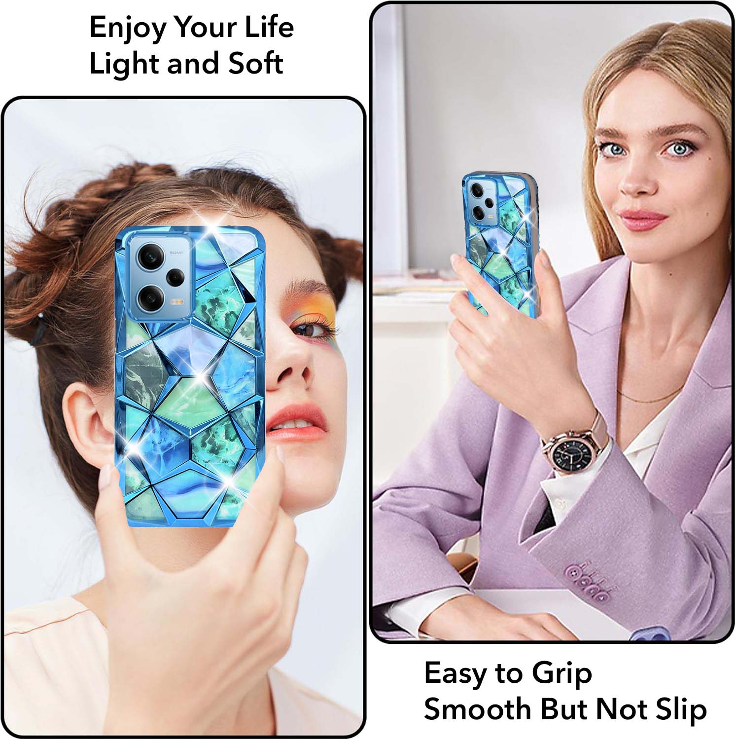 For Redmi Note 12 5G Back Cover Case (Dual Design Glitter Sparkle and Detachable Diamond Print Case | Soft and Flexible)