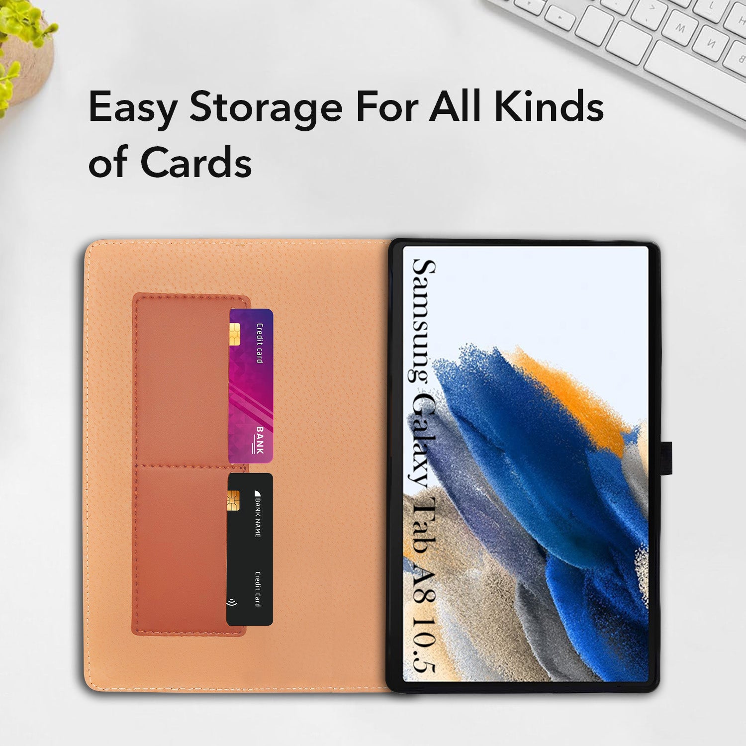 For Samsung Galaxy Tab A8 10.5 Inch SM-X200/X205 Flip Cover Folio Cover (PU Leather | Multi-Angle Smart Stand | Card Storage Slots | Silicone Back Pouch)