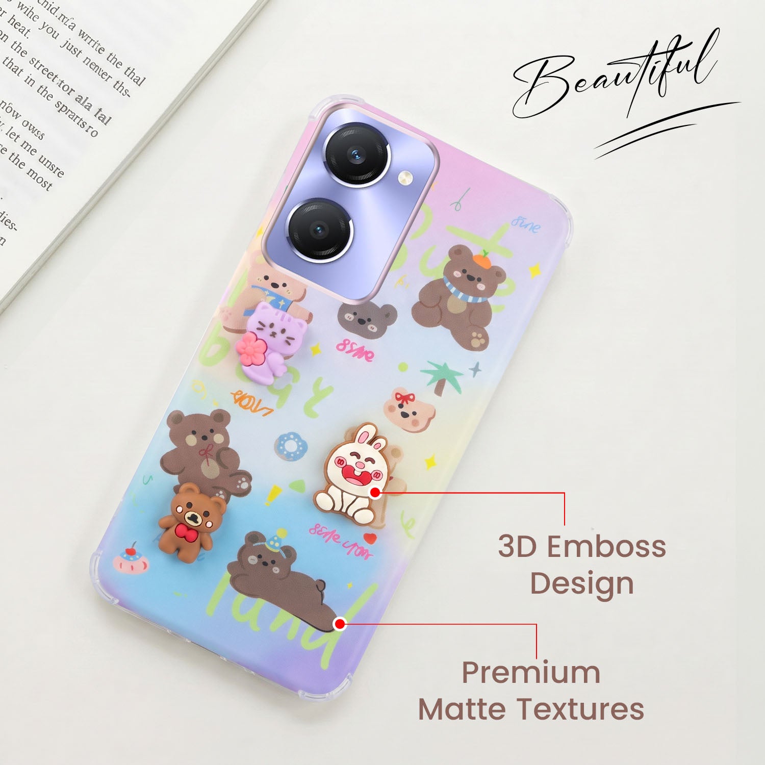 For Vivo Y28s 5G | Vivo T3 Lite 5G Back Cover Case (3D Cute Cartoons | Hard Back Side Soft | Matte Premium Finish | HD Printing)