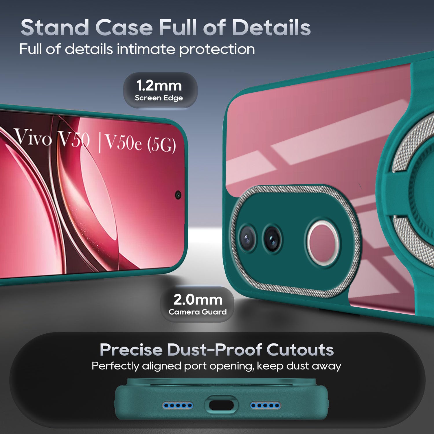 For Vivo V50 | Vivo V50e Back Cover Case with stand (Built-in Ring Holder Kickstand | Lifetime Anti Yellow | Camera Protection)