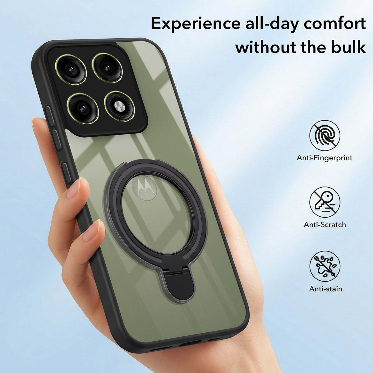 For Motorola Edge 70 Pro | Motorola Edge 70 Pro Plus Back Cover Case (Kick Stand Ring Holder | Life time Anti Yellow | Camera Protection)