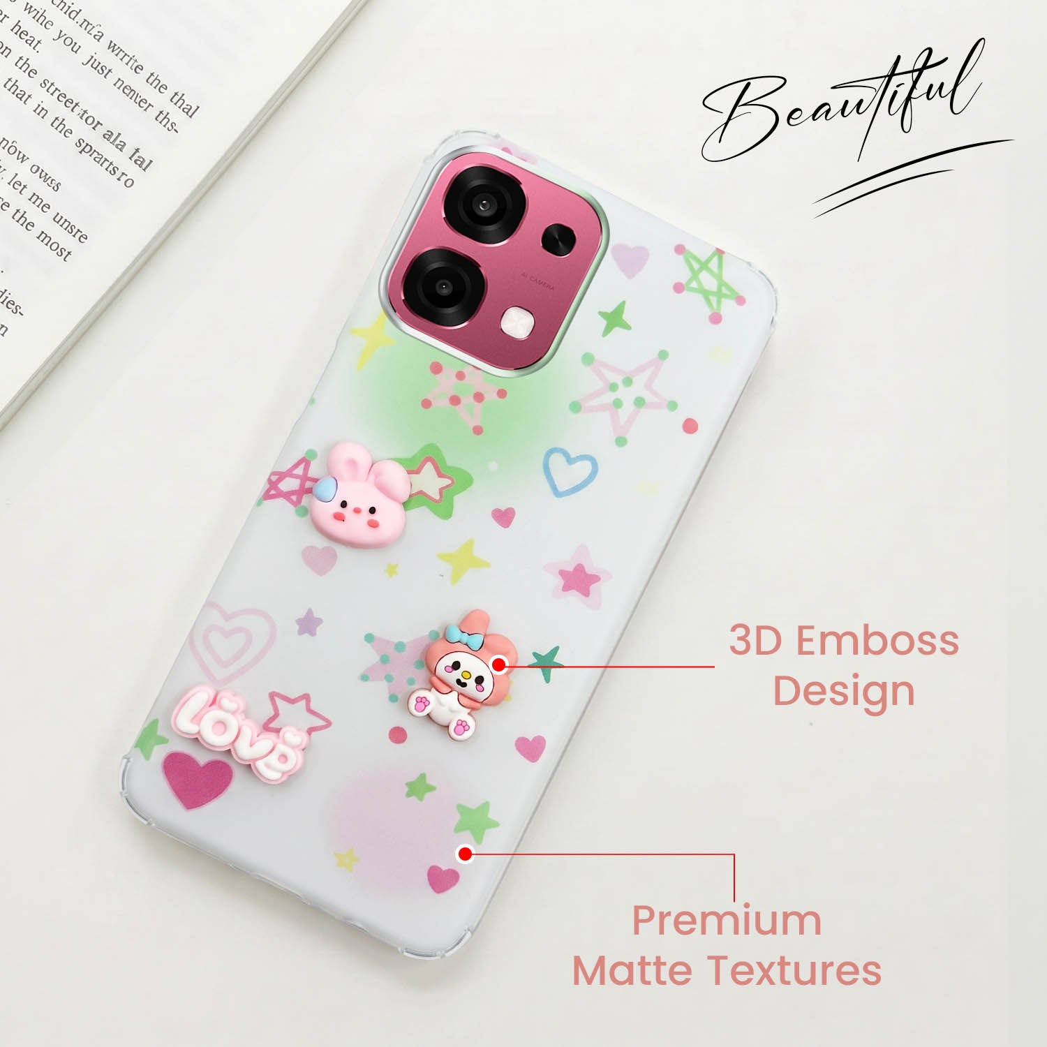 For Oppo F31 5G | Oppo F33 5G Back Cover Case (3D Cute Cartoons | Hard Back Side Soft | Matte Premium Finish | HD Printing)