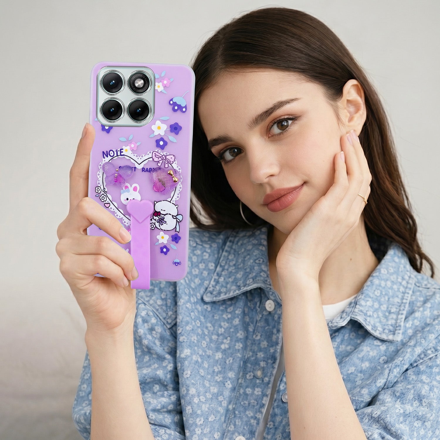 For Motorola Moto Edge 70 Fusion Back Cover Case (3D Cute Heart Strap Holder | Camera Protection | Designer Girls Print)