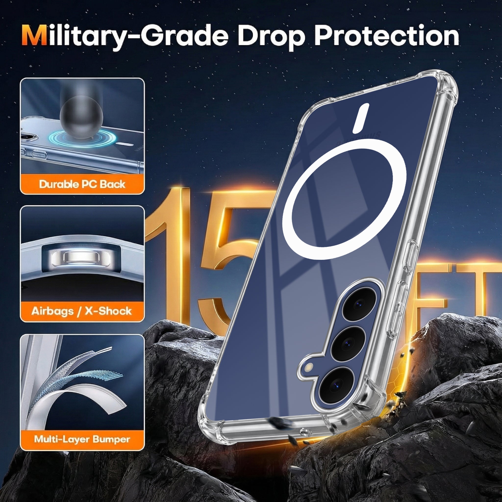 For Samsung Galaxy S25 FE Back Cover Shockproof Crystal-Clear (Magsafe Wireless Support | Drop & Camera Protection | Hard Polycarbonate)