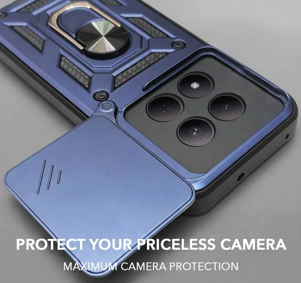 For Xiaomi Redmi Note 15 Pro 5G Back Cover Case Hybrid Armor (Sliding Shutter Camera Protection | Polycarbonate |Ring Holder Kickstand)