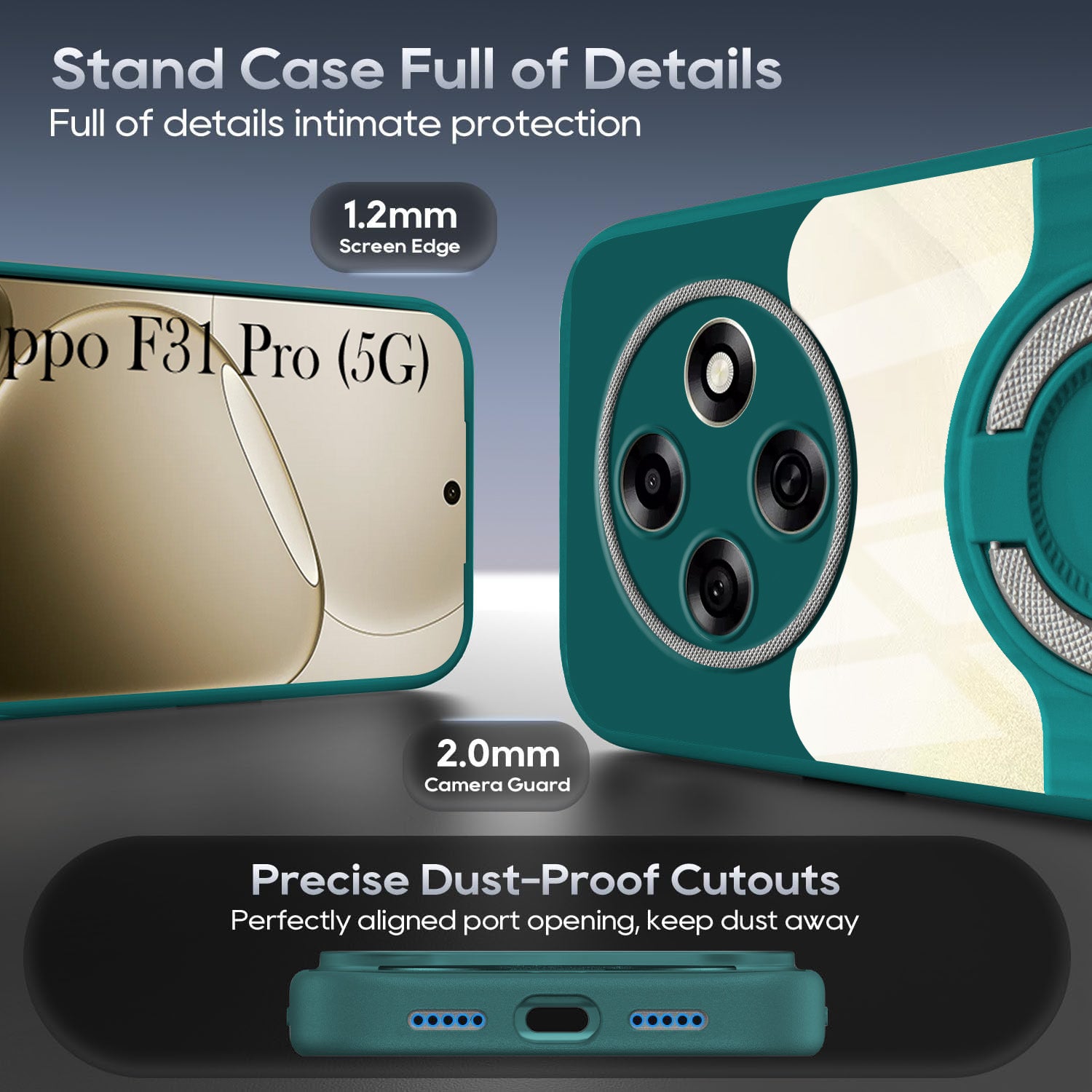 For Oppo F31 Pro Back Cover Case with stand (Built-in Ring Holder Kickstand | Lifetime Anti Yellow | Camera Protection)