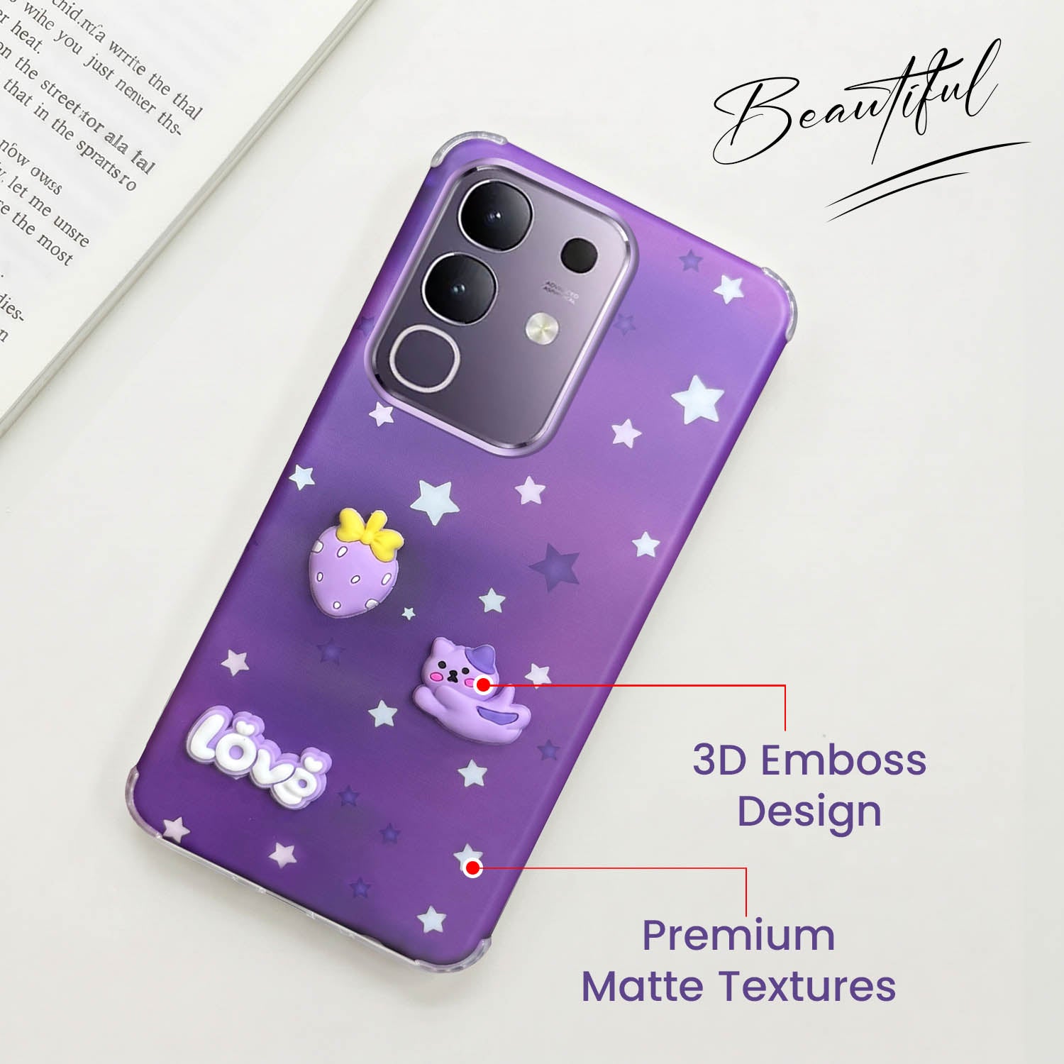 For Vivo T4x | Vivo Y31 Pro Back Cover Case (3D Cute Cartoons | Hard Back Side Soft | Matte Premium Finish | HD Printing)