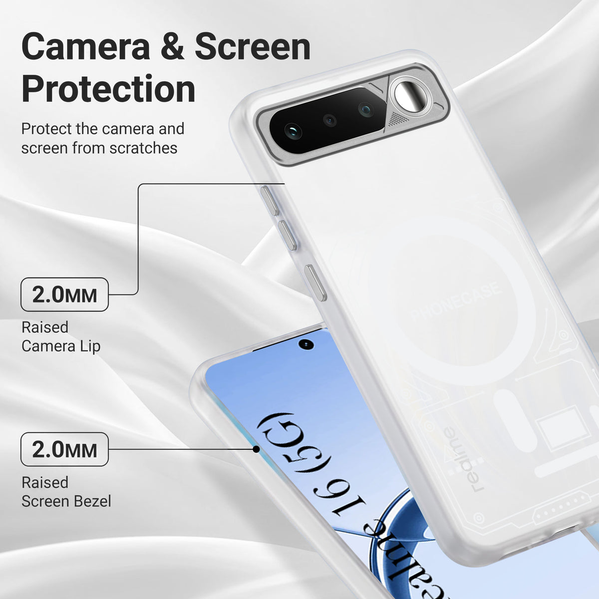 For Realme 16 Metallic Back Cover Case (Metallic Camera Protection & Buttons | Translucent Milky Shade | Hard Polycarbonate)