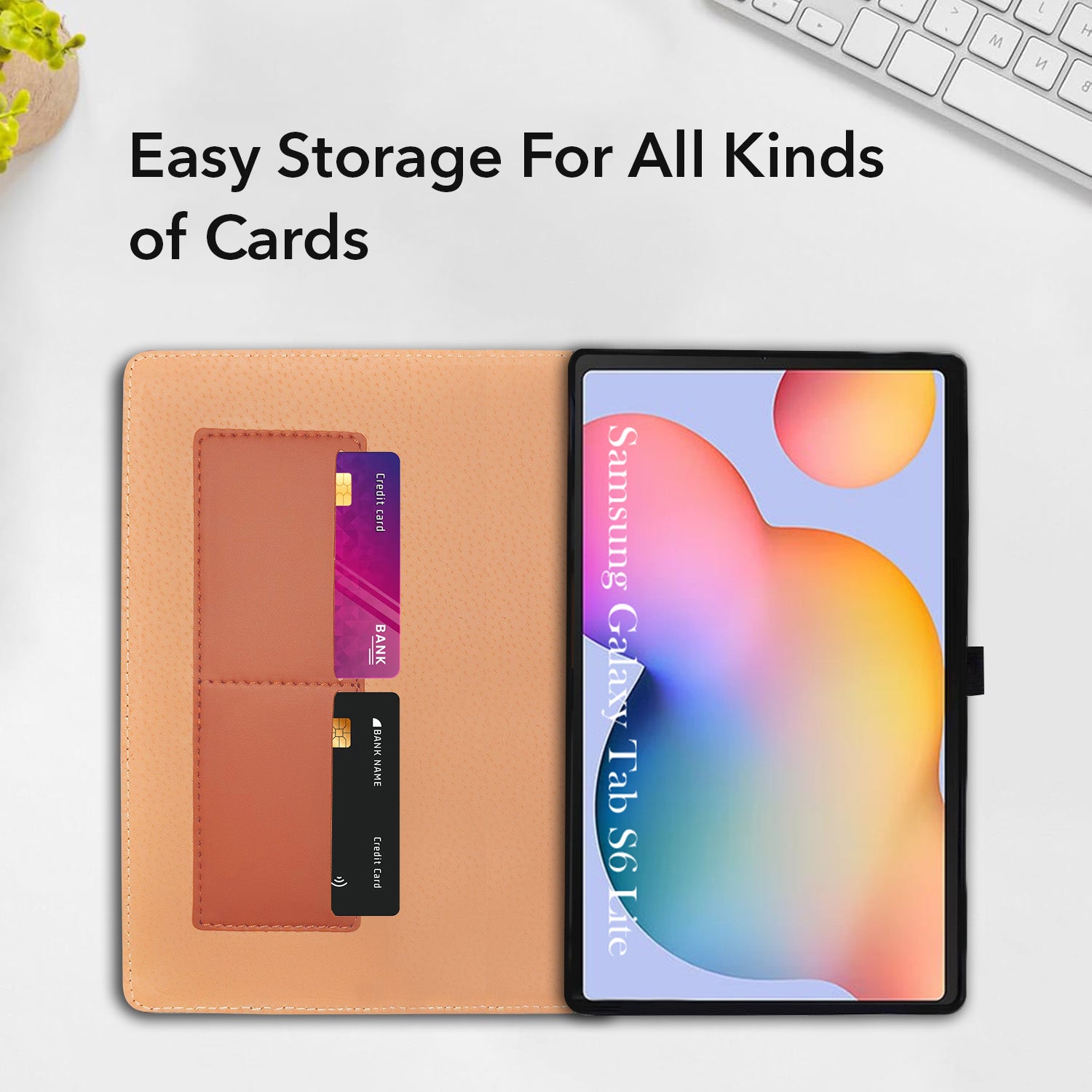 For Samsung Galaxy Tab S6 Lite P615 10 Inch Flip Cover Folio Cover (PU Leather | Multi-Angle Smart Stand | Card Storage Slots | Silicone Back Pouch)