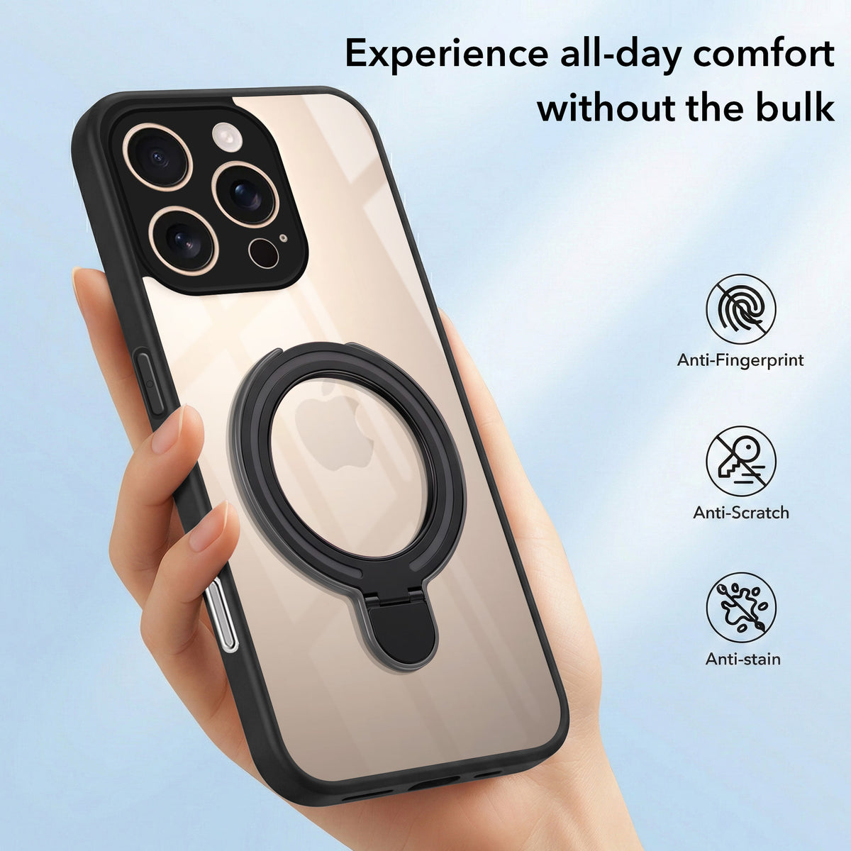 For Apple iPhone 16 Pro Back Cover Case (Kick Stand Ring Holder | Life time Anti Yellow | Camera Protection)
