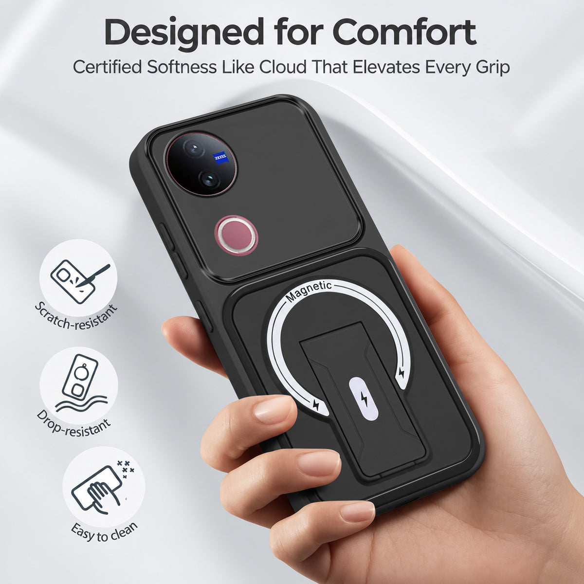 For Vivo V50 | Vivo V50e Back Case Cover Metallic (Hybrid Armor Kickstand | MagSafe Compatible | Camera Protection Shockproof)