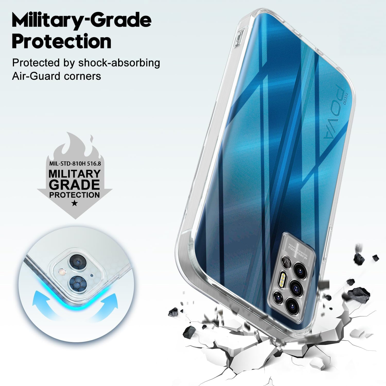For Tecno Pova 2 Back Cover Case Silicone (Clear Shockproof Case with Camera Protection | Soft and Flexible | Transparent)