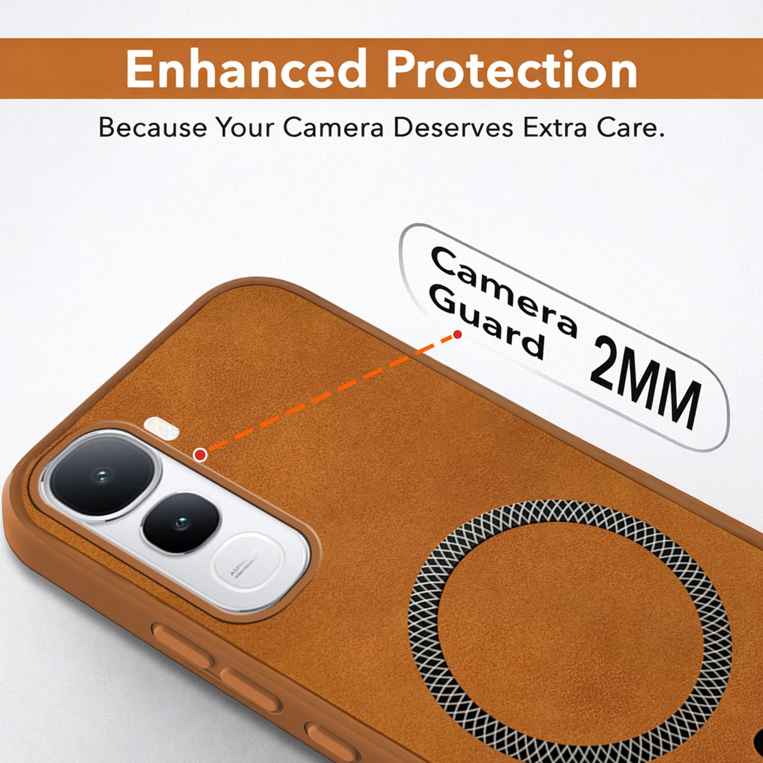For Vivo Y400 Back Cover Case Leather Finish (MagSafe Compatible Wireless Charging | Soft Touch | Camera Bump Protection)