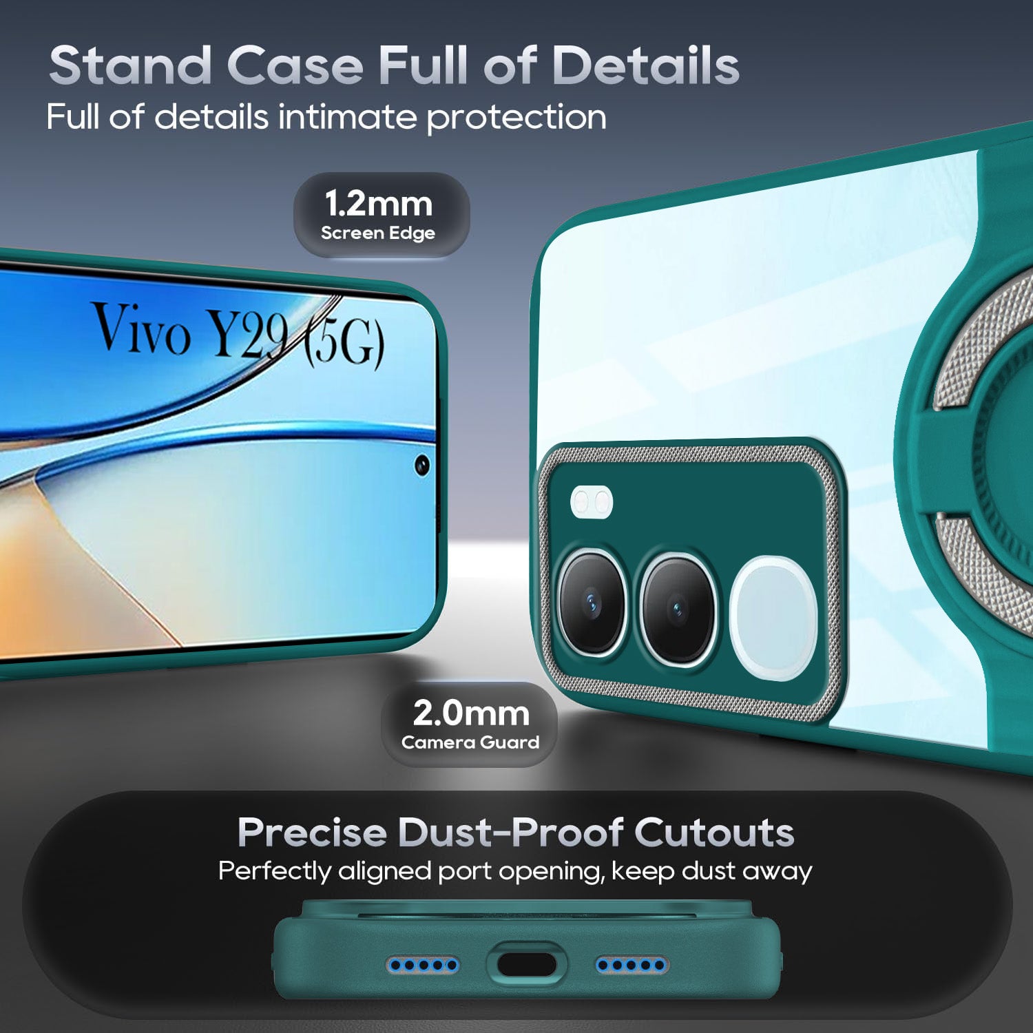 For Vivo Y29 Back Cover Case with stand (Built-in Ring Holder Kickstand | Lifetime Anti Yellow | Camera Protection)