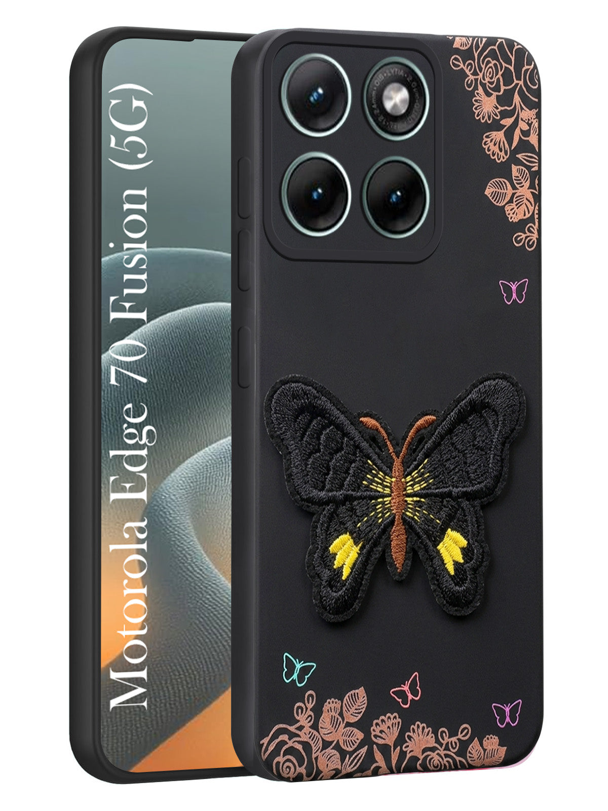 For Motorola Moto Edge 70 Fusion Back Cover Case (Soft Butterfly Embroidery | Women Teen Girls | Camera Protection| Matte Silicone)