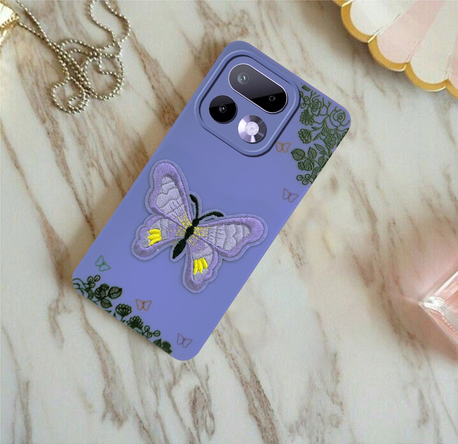 For Realme 16 Pro Back Cover Case (Soft Butterfly Embroidery | Women Teen Girls | Camera Protection| Matte Silicone)