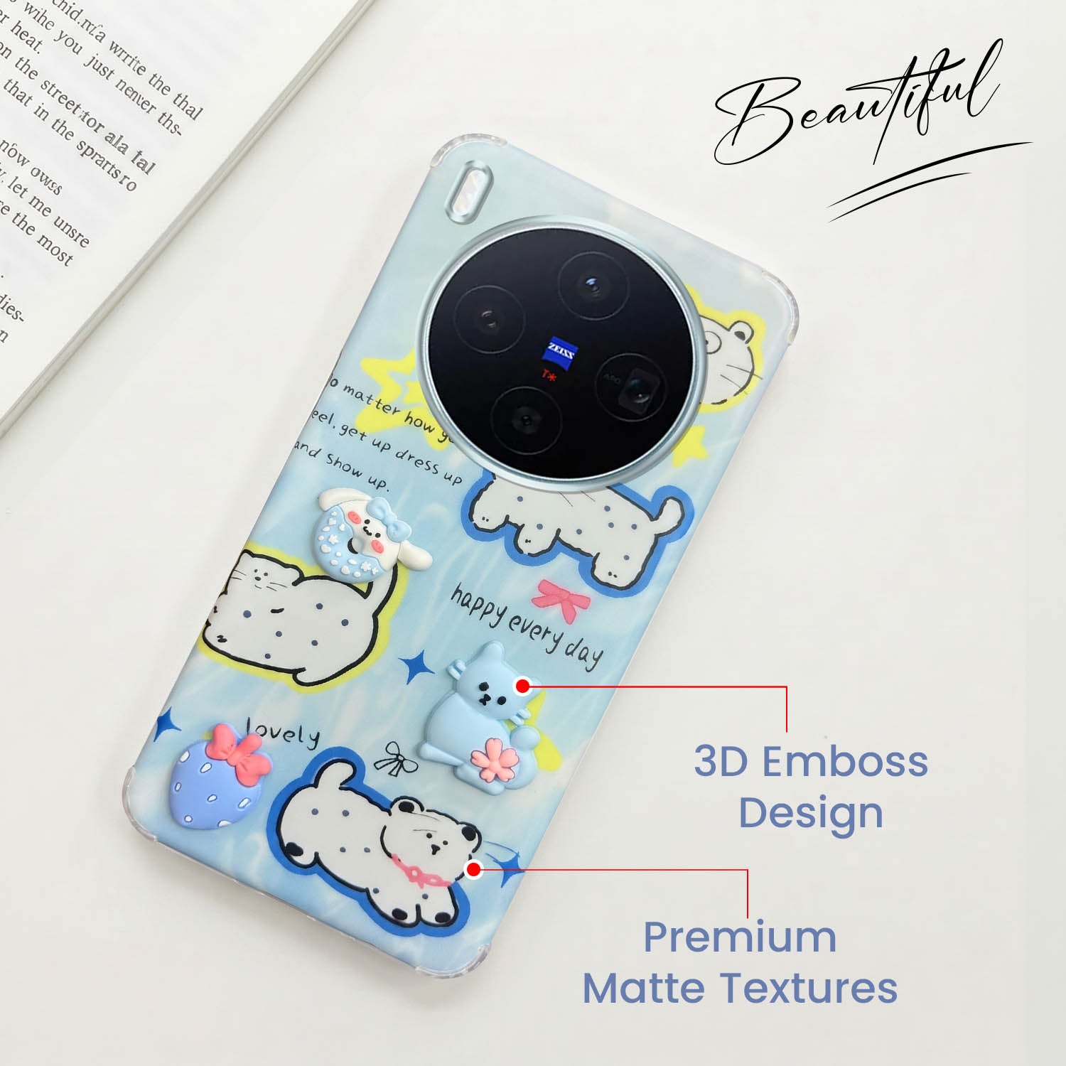 For Vivo X300 5G Back Cover Case (3D Cute Cartoons | Hard Back Side Soft | Matte Premium Finish | HD Printing)