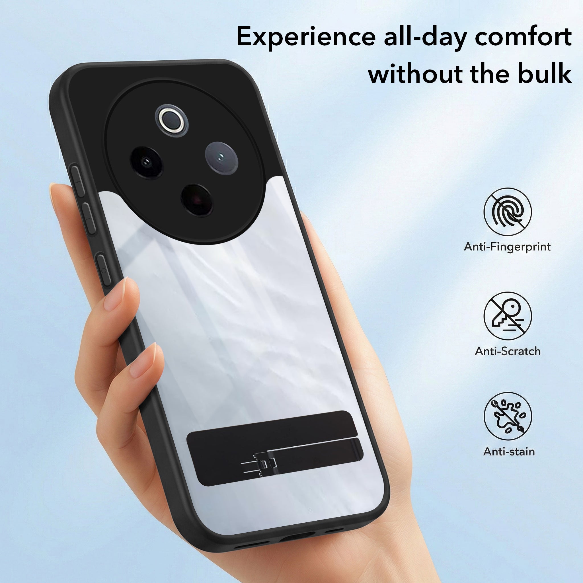 For Vivo iQOO Z10 Back Cover Case (Built-in Stand | Lifetime Anti Yellow | Kickstand Shockproof | Camera Protection | MagSafe Compatible)