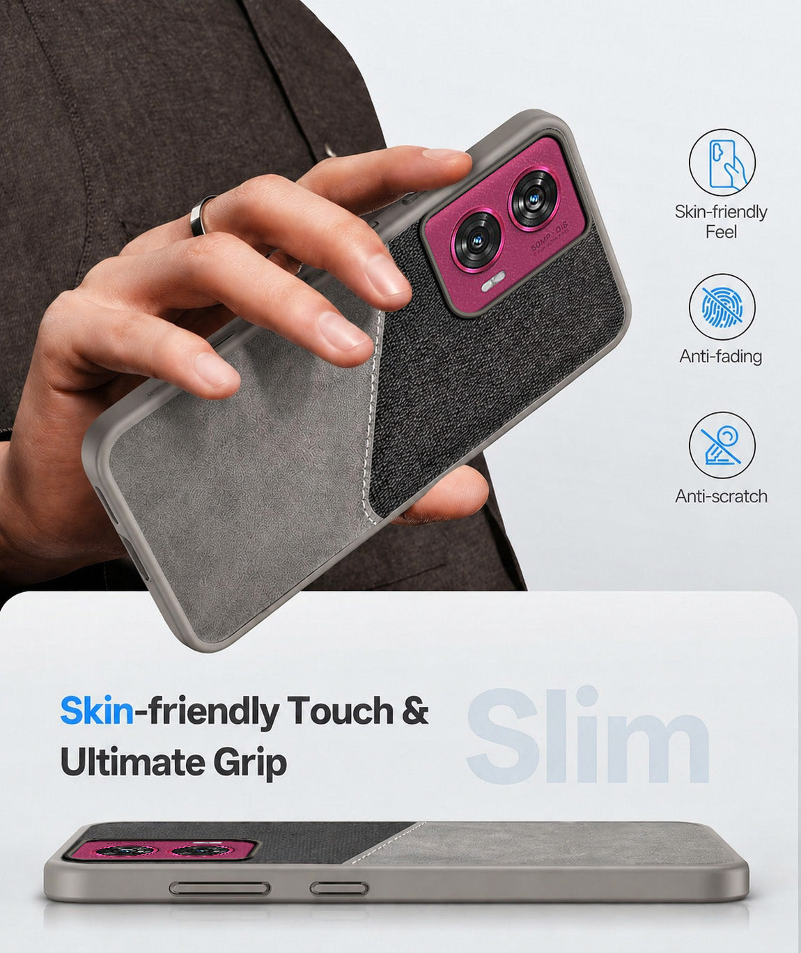 For Motorola Moto Edge 50 Fusion Back Cover Case (Dual PU Leather Stitch | Professional Minimalist | Soft and Flexible)