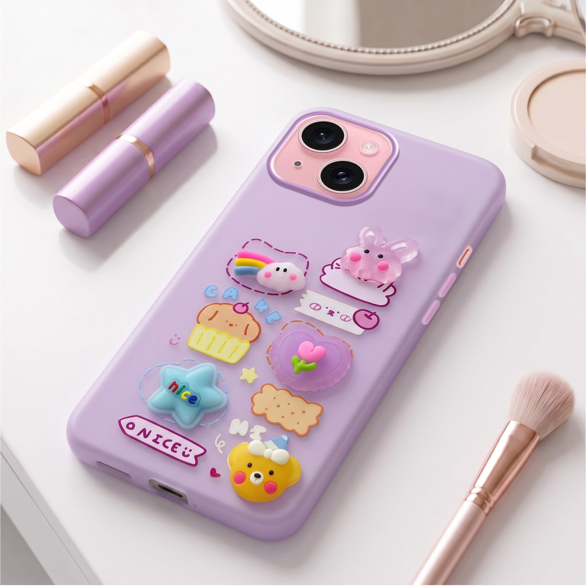 For Apple iPhone 15 Back Cover Case (3D Cute Cartoons | Hard Back Side Soft | Matte Premium Finish | HD Printing)